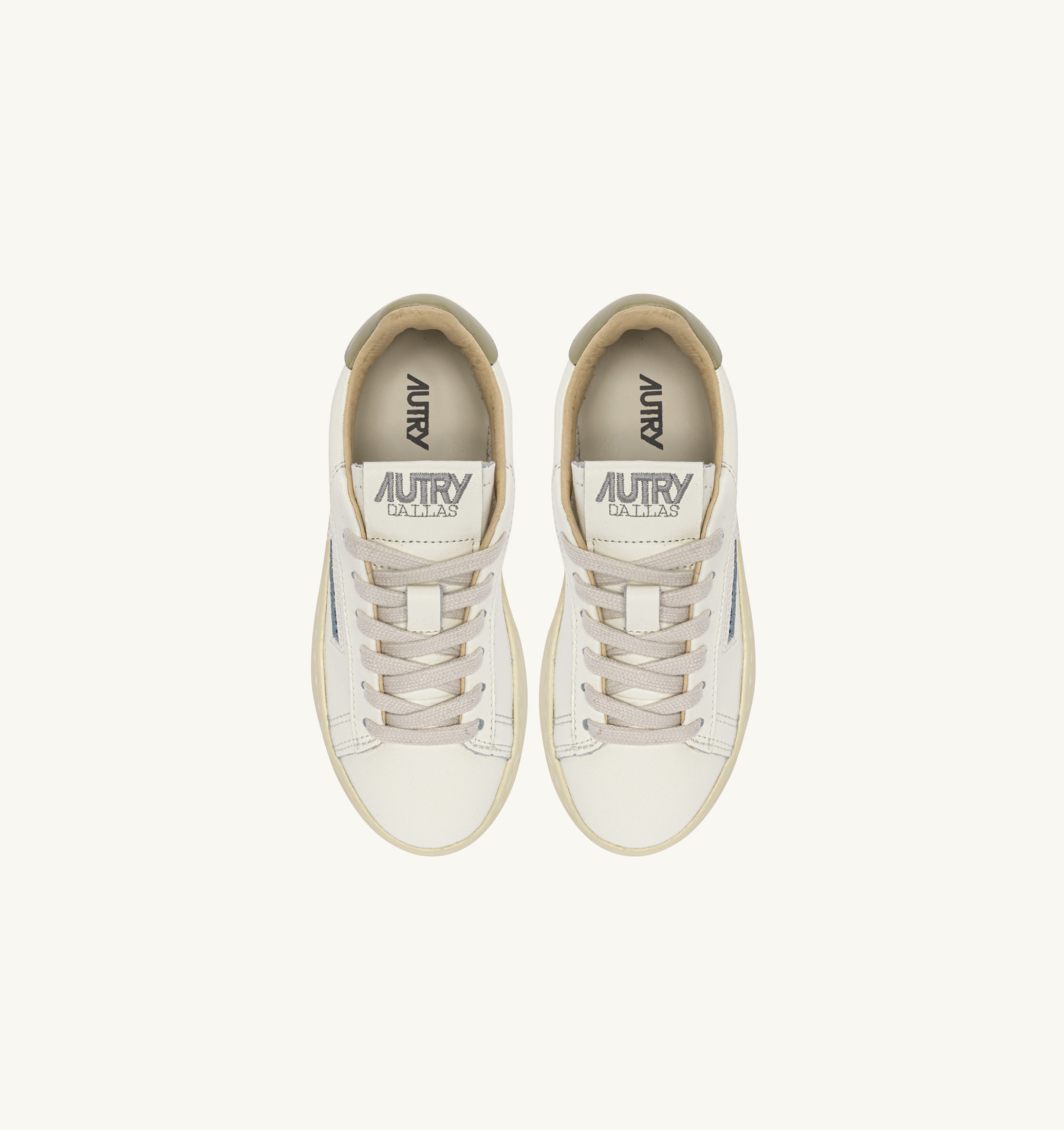 BASKETS DALLAS KIDS LOW EN CUIR MARSHMALLOW ET GRAY GREEN