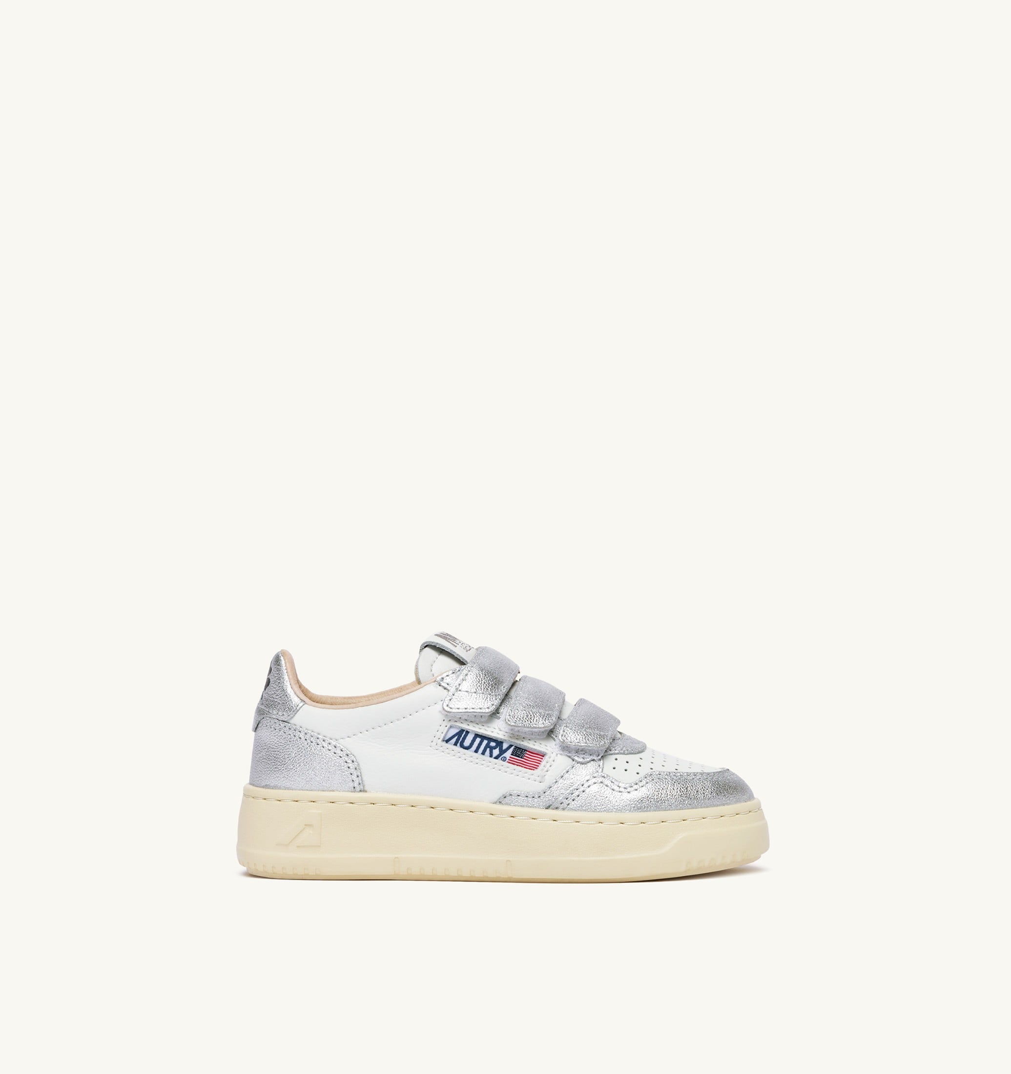 BASKETS MEDALIST KIDSTRIPES LOW BICOLORE EN CUIR BLANC ET ARGENT