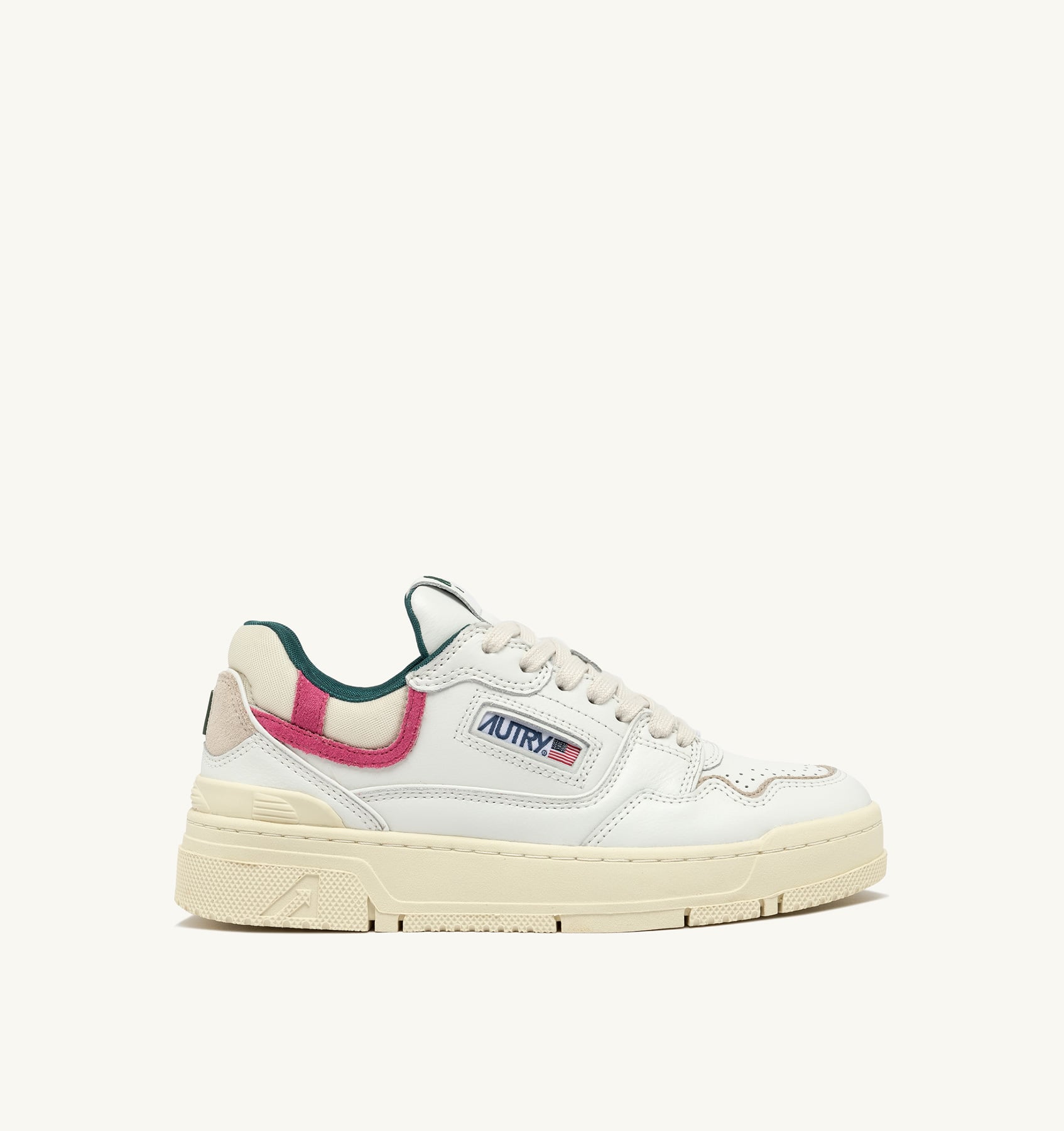 BASKETS CLC LOW EN CUIR BLANC ET DAIM CARMINE ROSE