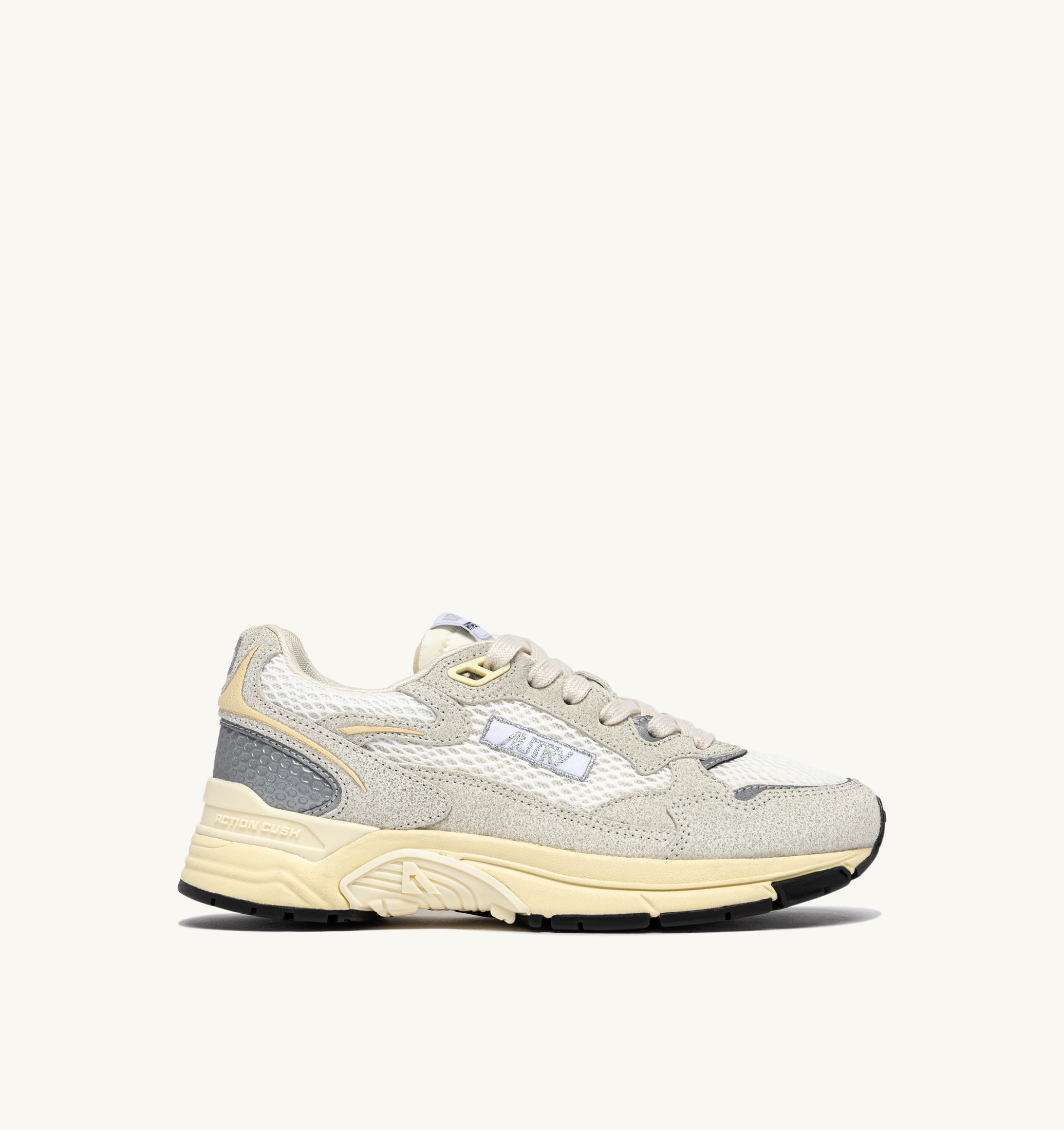 BASKETS HYPERWAY EN MESH BLANC ET CUIR PAILLETÉ GRIS