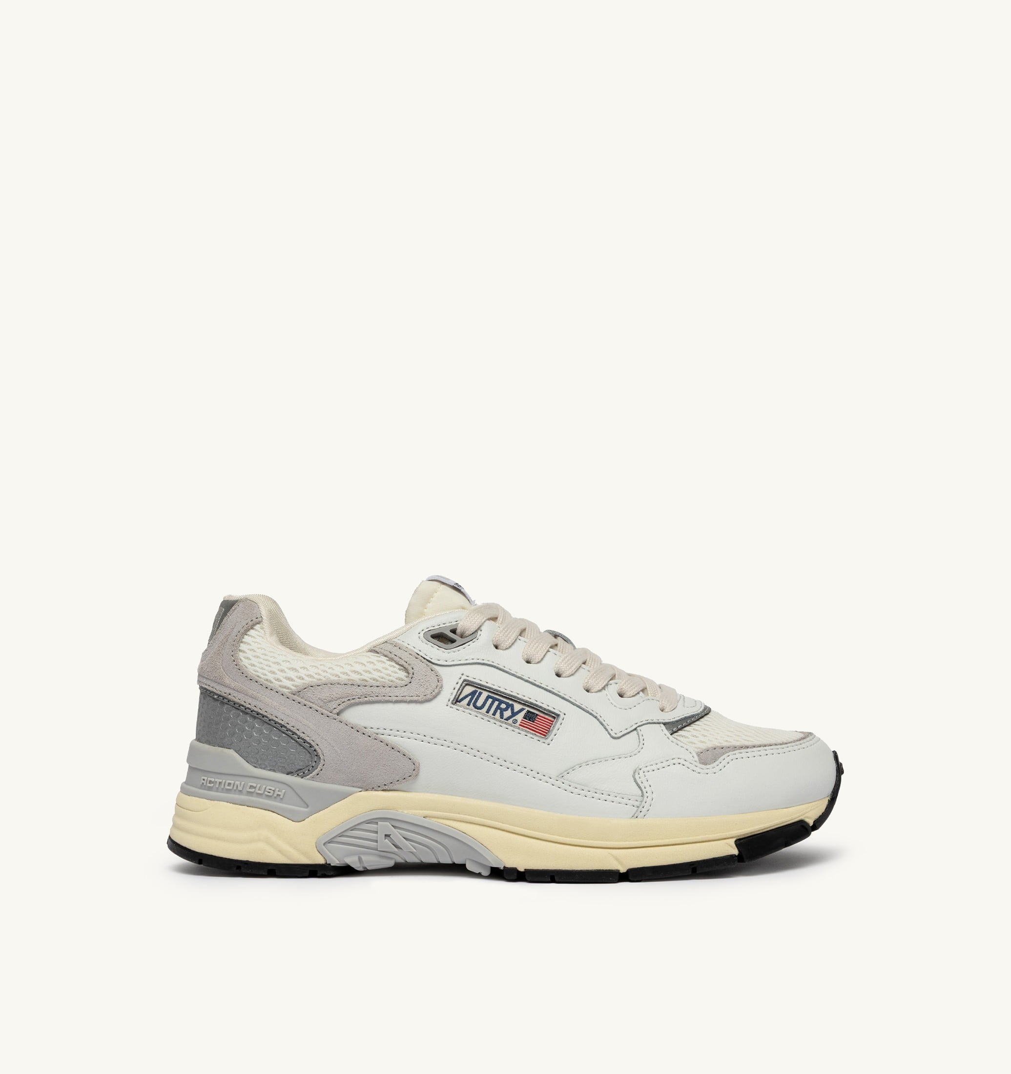 BASKETS HYPERWAY EN MESH ET CUIR BLANC ET GRIS