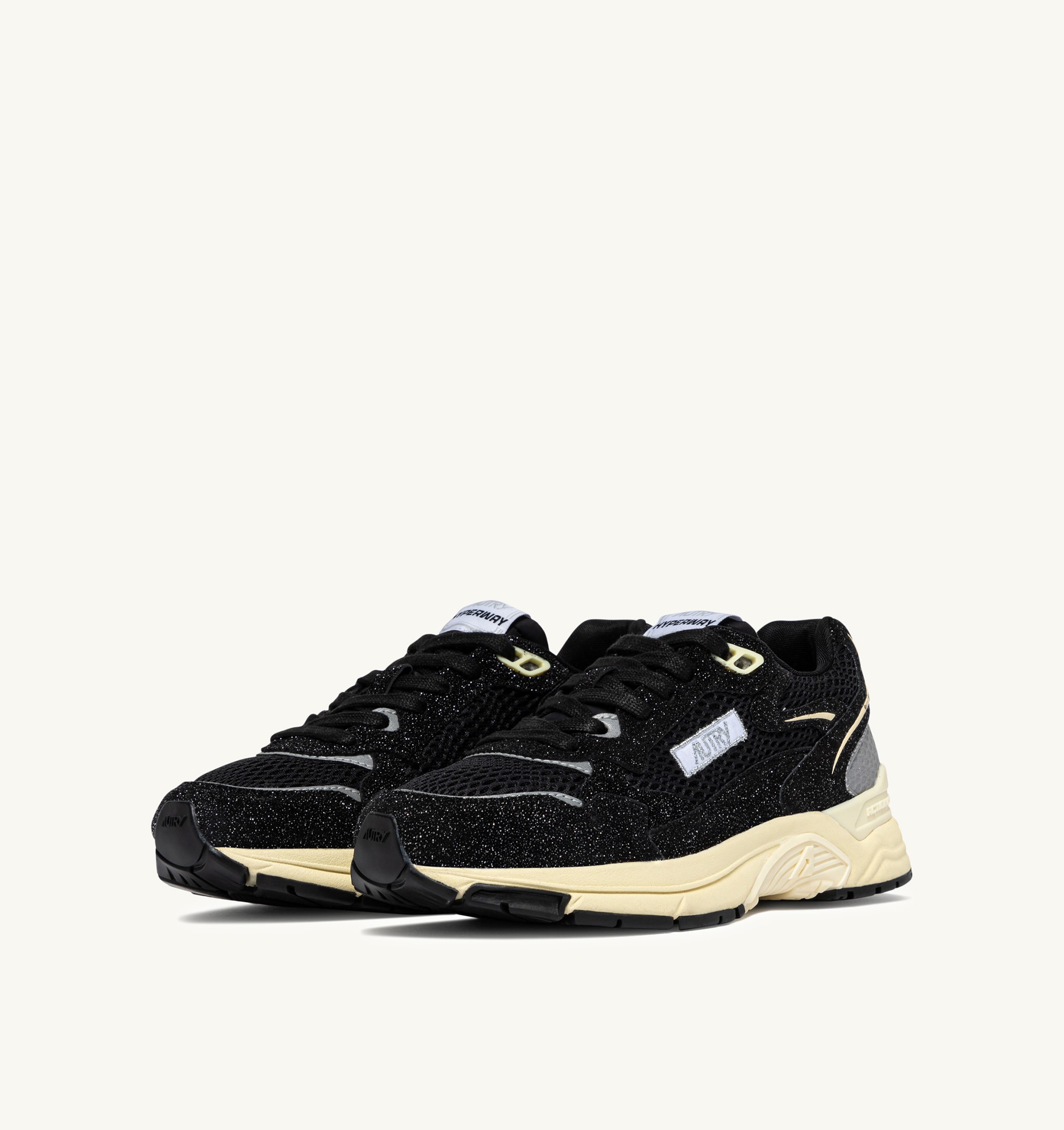 BASKETS HYPERWAY EN MESH ET CUIR PAILLETÉ NOIR