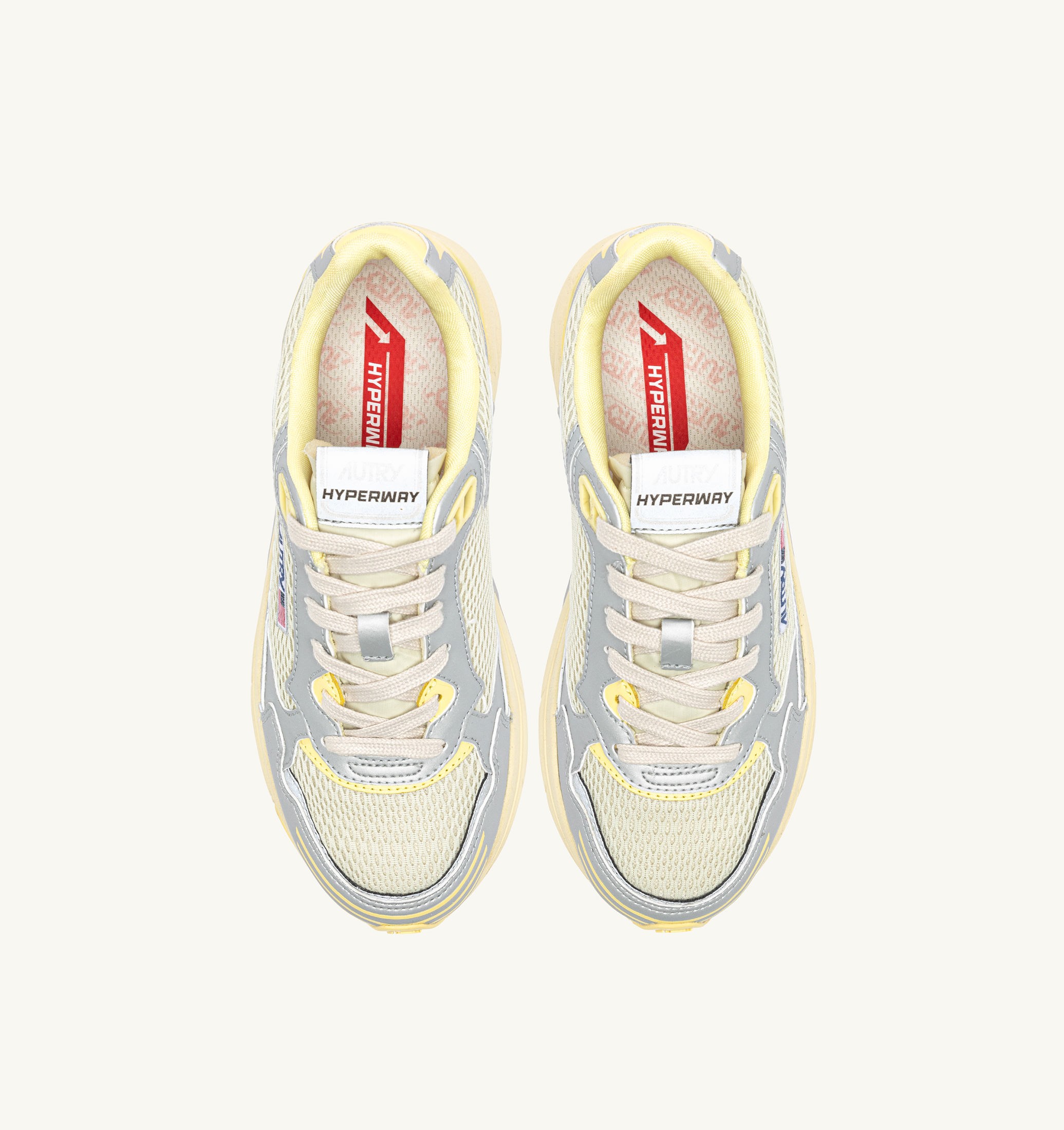 BASKETS HYPERWAY EN CUIR SYNTHÉTIQUE ET MESH ARGENT ASPARAGUS ET LEMON MERINGUE