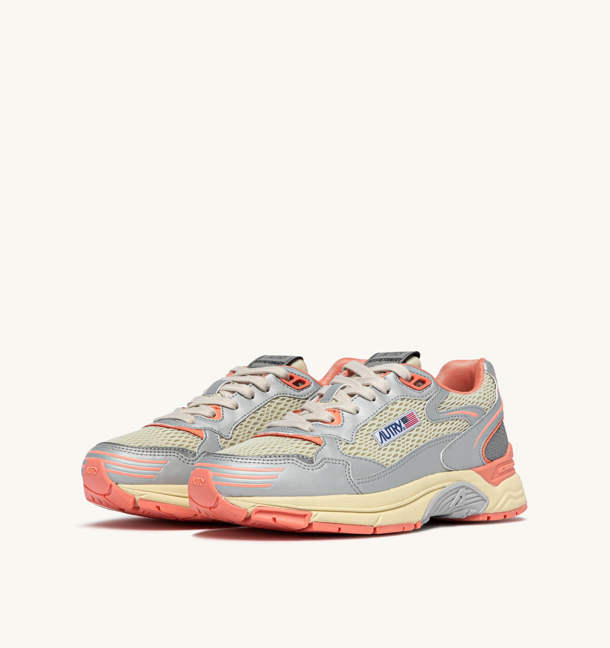BASKETS HYPERWAY EN CUIR SYNTHÉTIQUE ET MESH ARGENT ASPARAGUS ET PEACH PINK