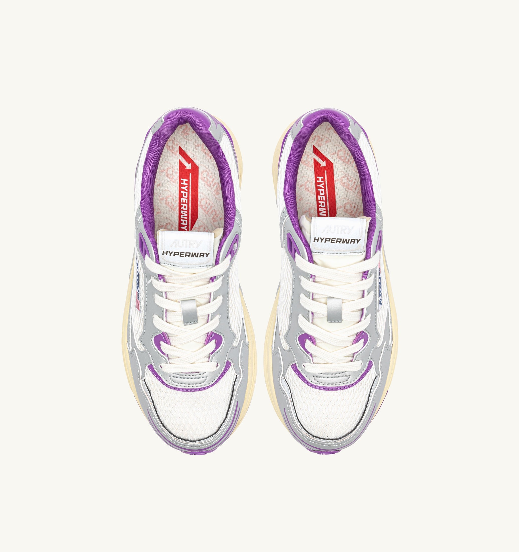 BASKETS HYPERWAY EN CUIR SYNTHÉTIQUE ET MESH BLANC ARGENT ET DEWBERRY