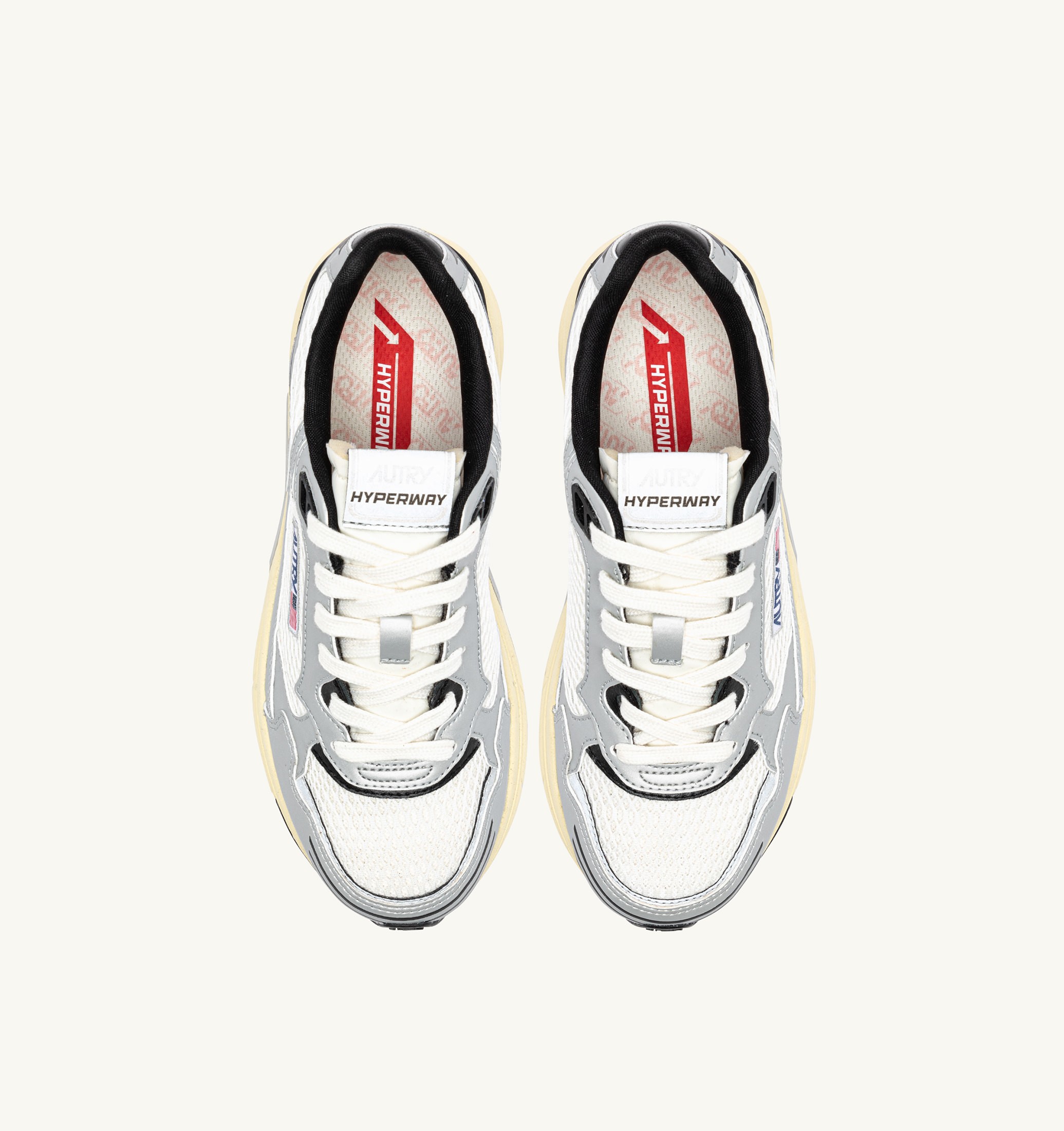 BASKETS HYPERWAY EN CUIR SYNTHÉTIQUE ET MESH BLANC ARGENT ET NOIR