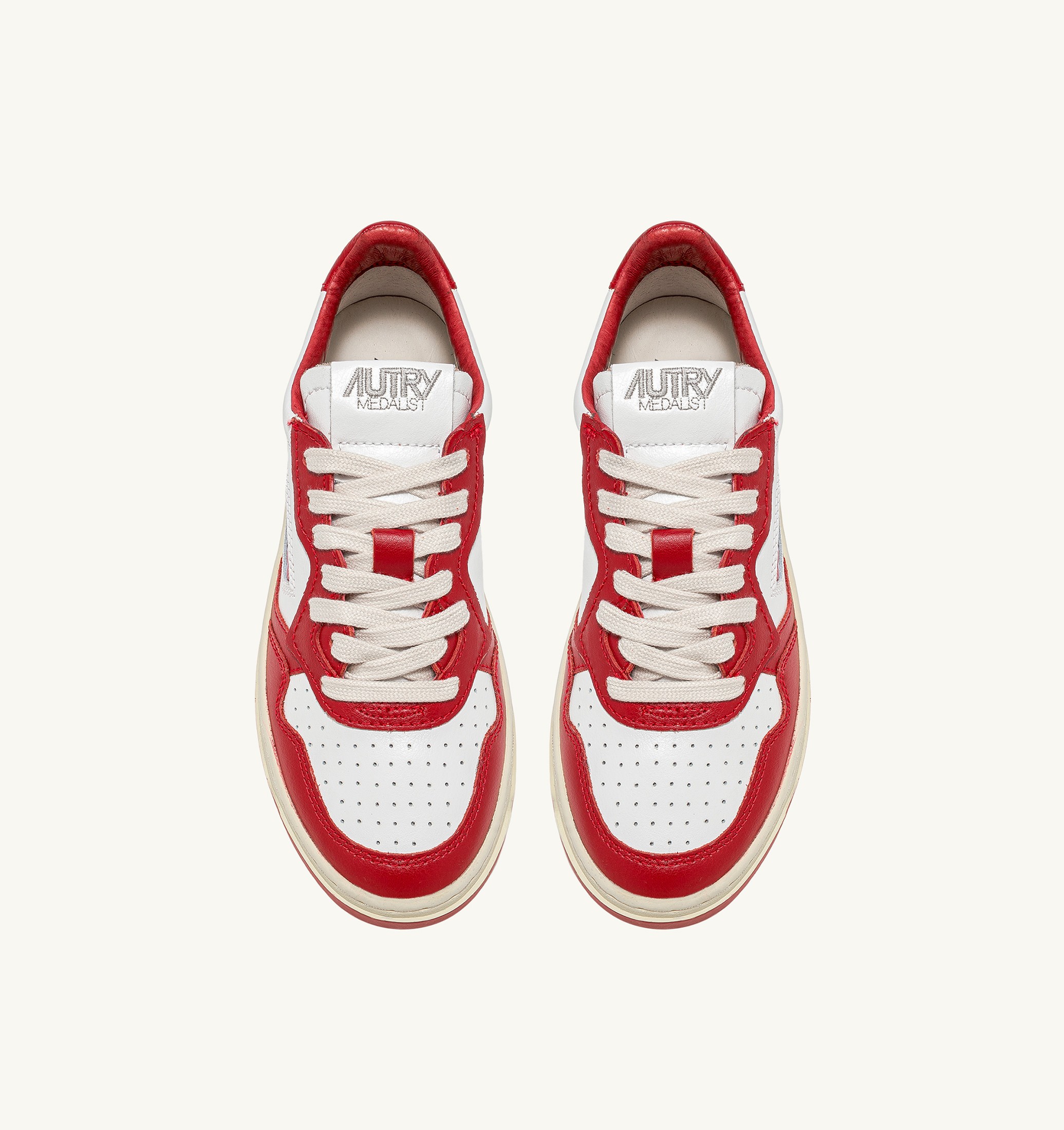 BASKETS MEDALIST LOW BICOLORE EN CUIR BLANC ET ROUGE