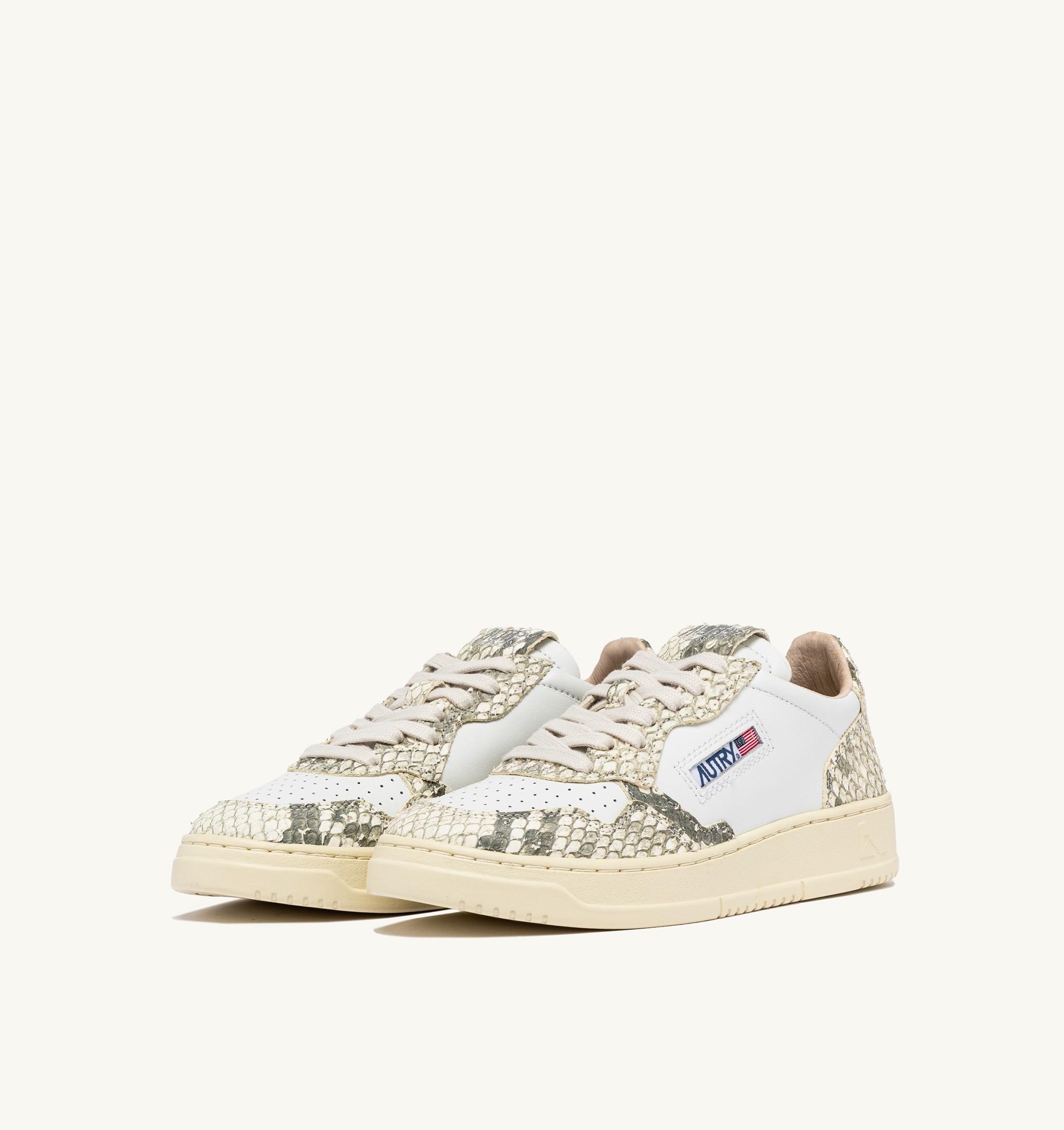 BASKETS MEDALIST LOW EN CUIR BLANC AVEC IMPRIMÉ SNAKE DIAMOND