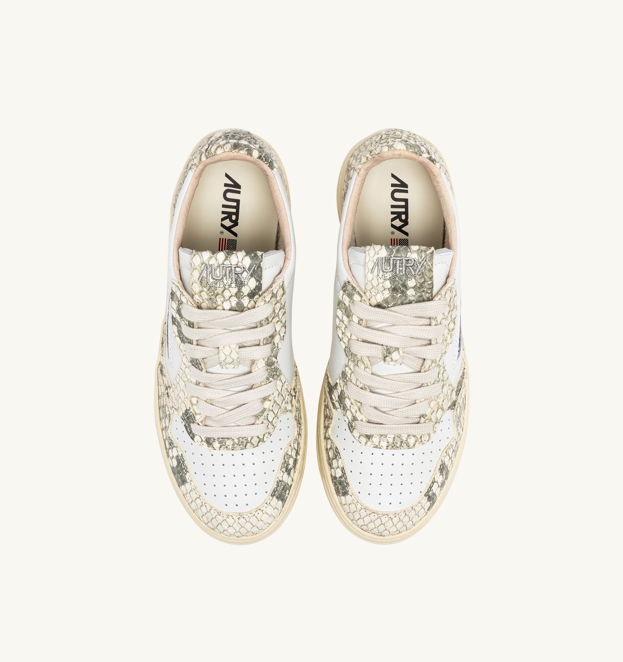 BASKETS MEDALIST LOW EN CUIR BLANC AVEC IMPRIMÉ SNAKE DIAMOND