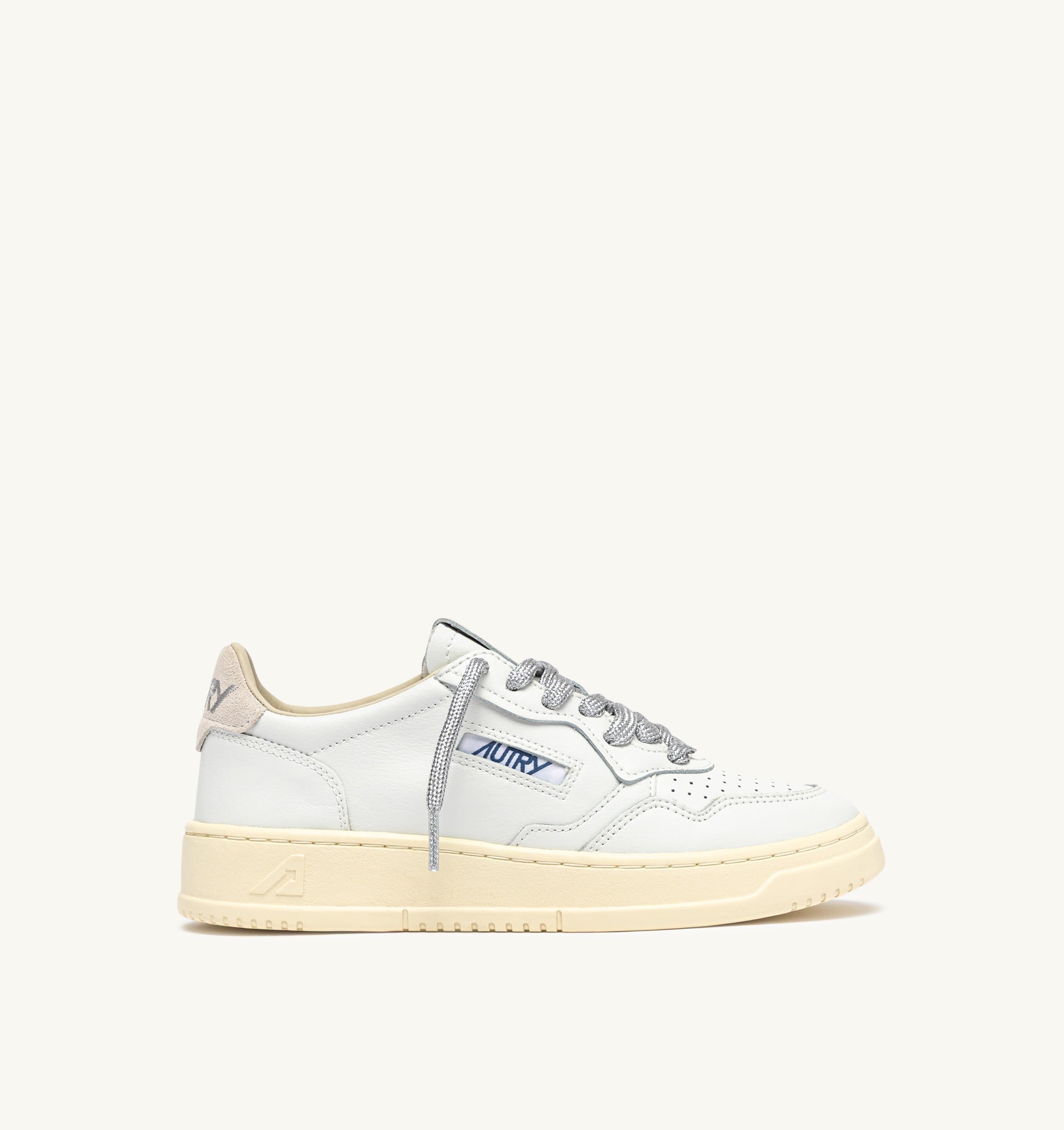 BASKETS MEDALIST LOW EN CUIR BLANC ET DÉTAILS LUREX ARGENT