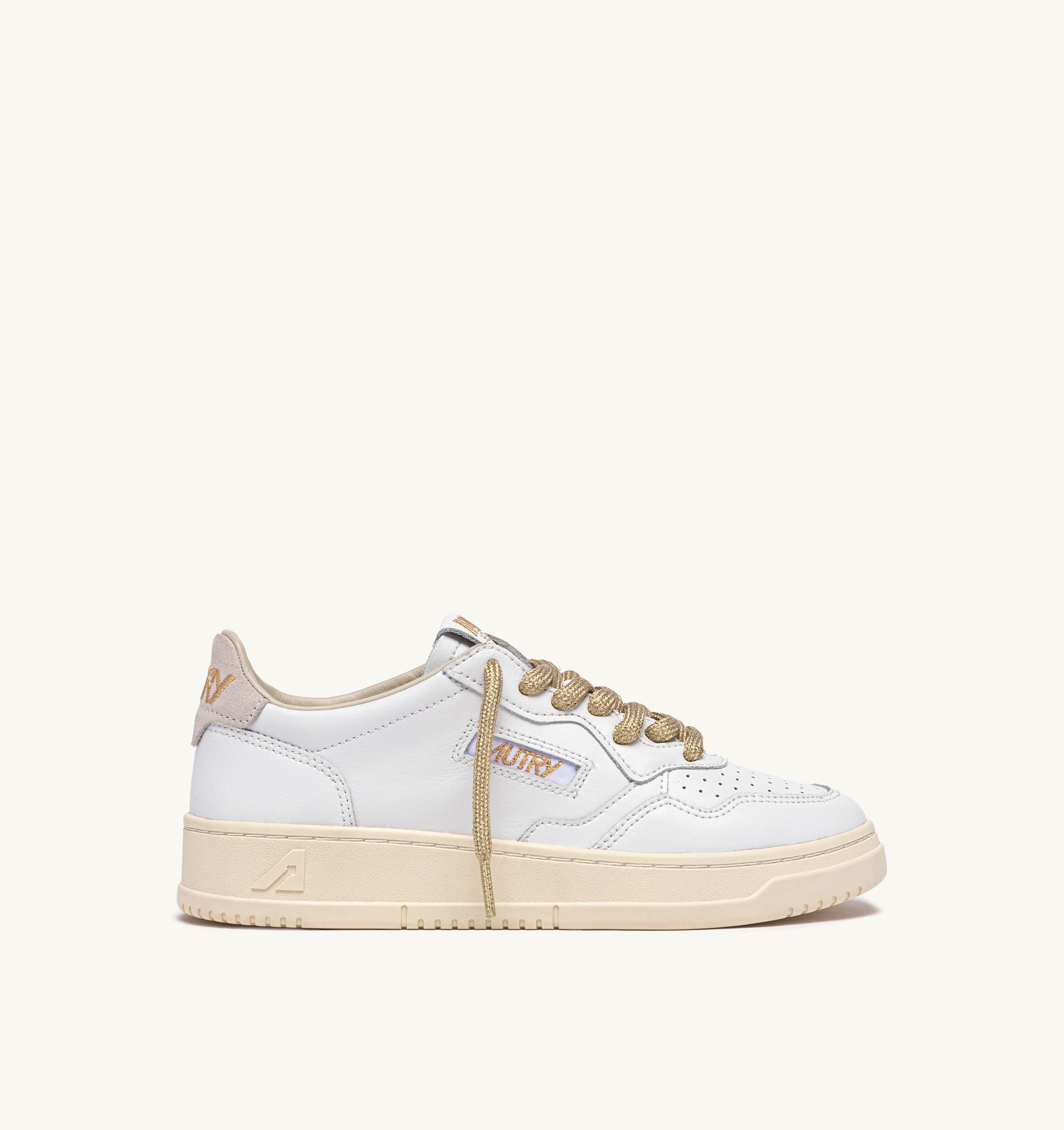 BASKETS MEDALIST LOW EN CUIR BLANC ET DÉTAILS LUREX OR