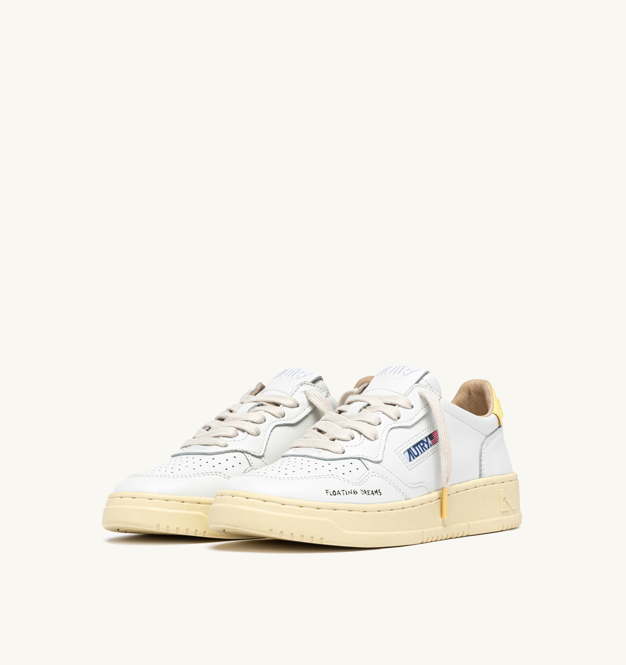 BASKETS MEDALIST LOW EN CUIR BLANC ET LEMON MERINGUE