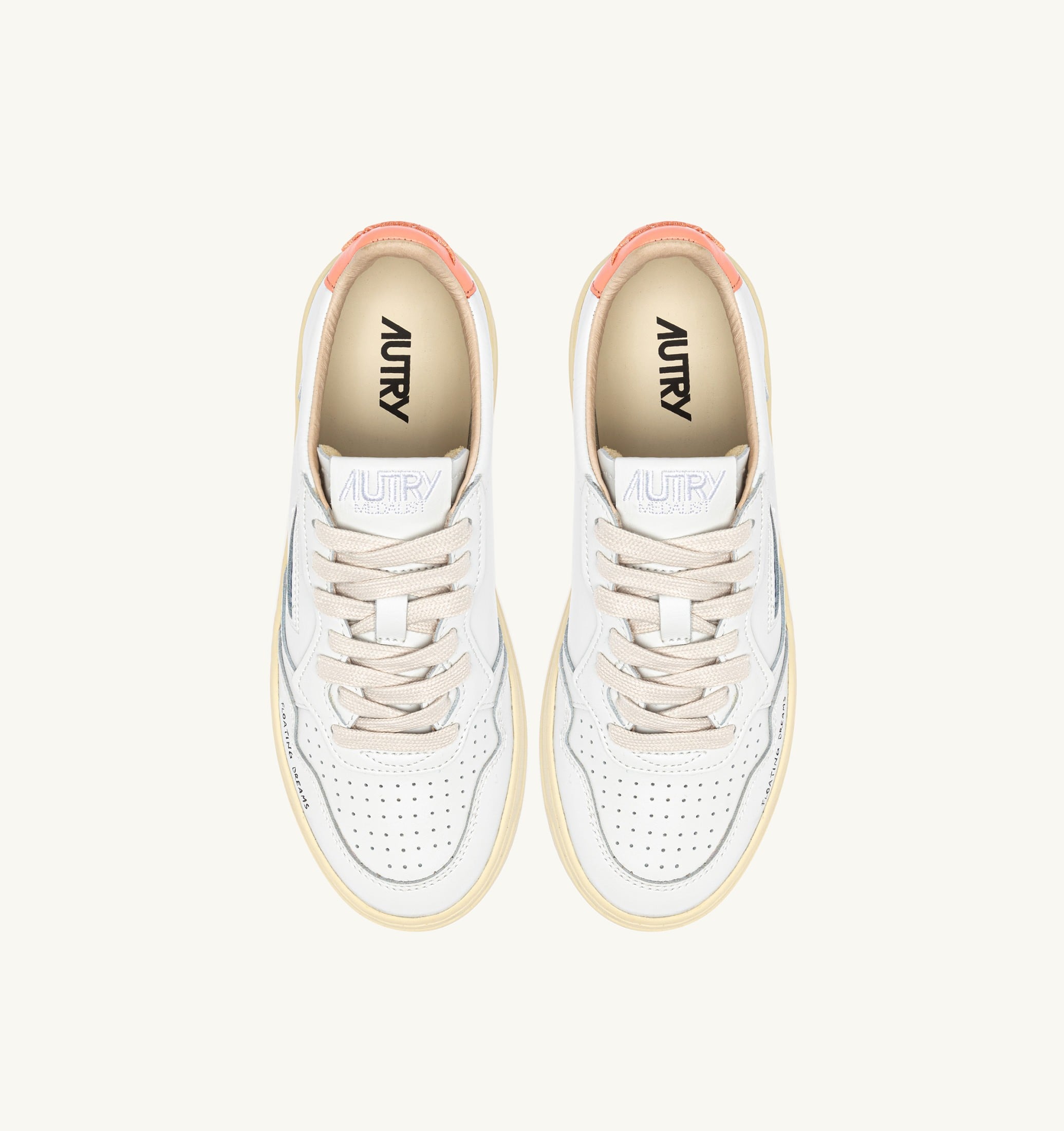 BASKETS MEDALIST LOW EN CUIR BLANC ET PEACH PINK