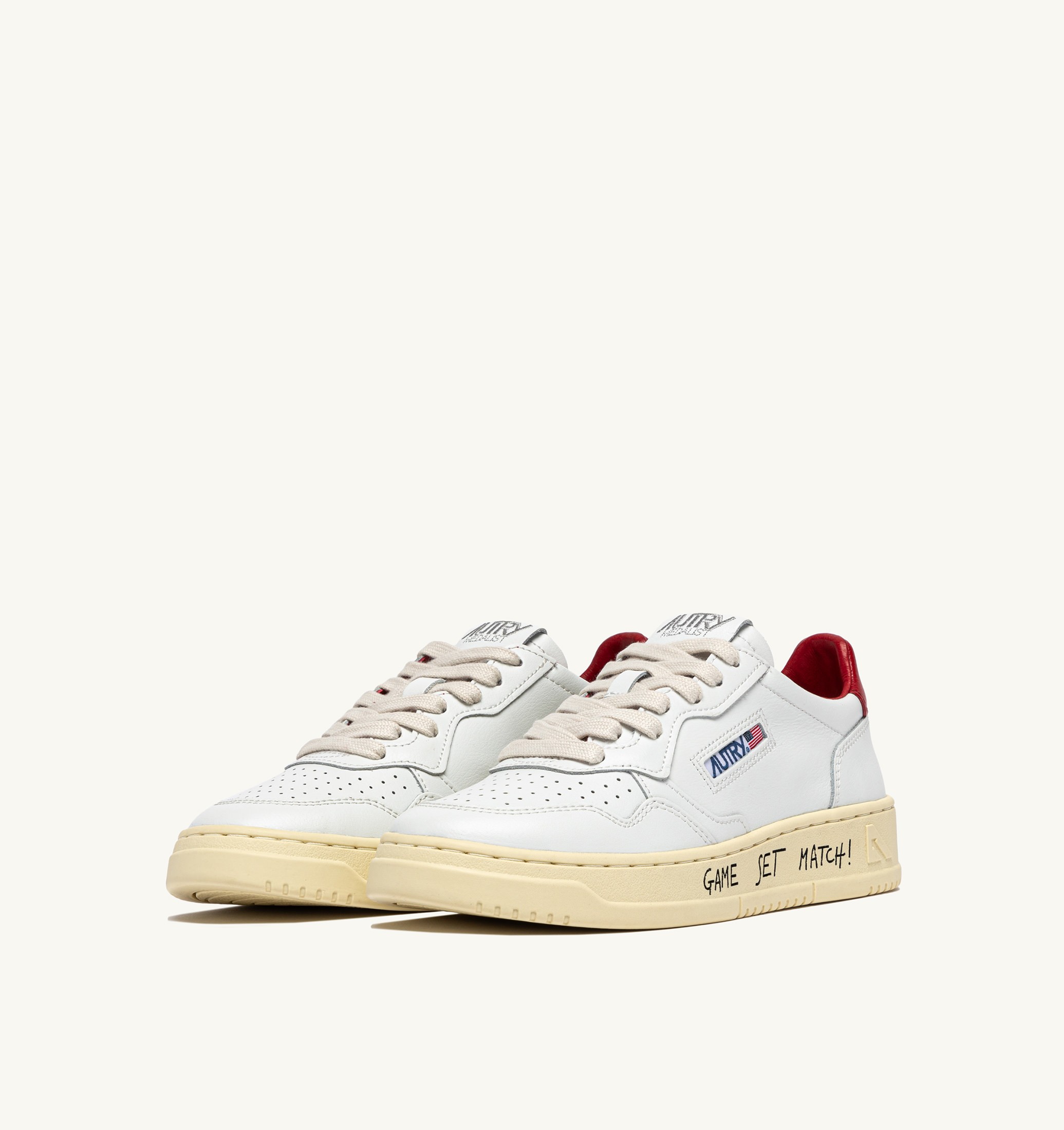 BASKETS MEDALIST LOW EN CUIR BLANC ET ROUGE AVEC LETTERING