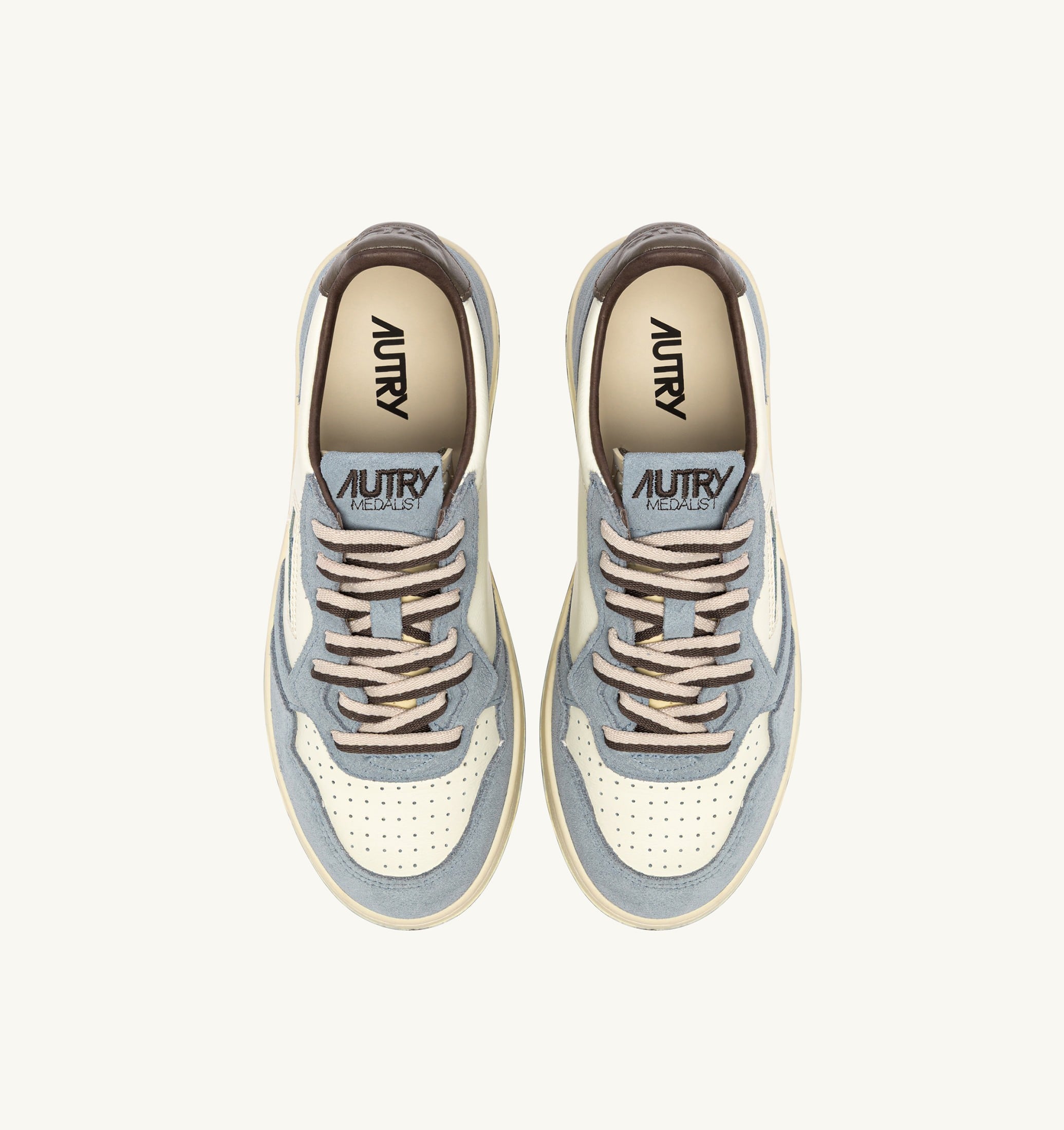 BASKETS MEDALIST LOW EN CUIR ET DAIM CHOOCOLATE CHIP ET CIEL