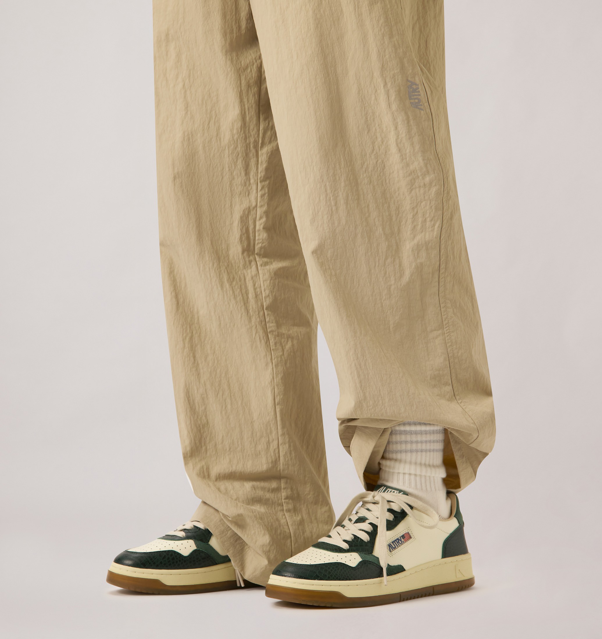 BASKETS MEDALIST LOW EN CUIR MARSHMALLOW ET VERT
