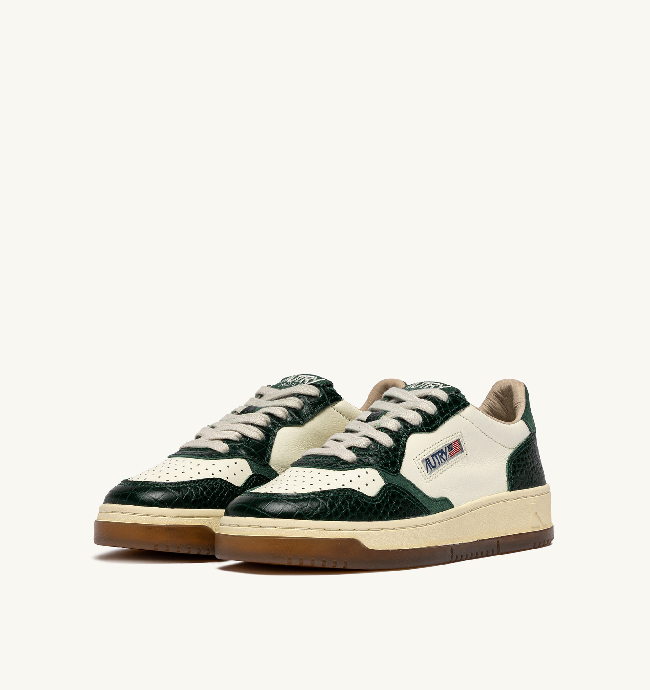 BASKETS MEDALIST LOW EN CUIR MARSHMALLOW ET VERT