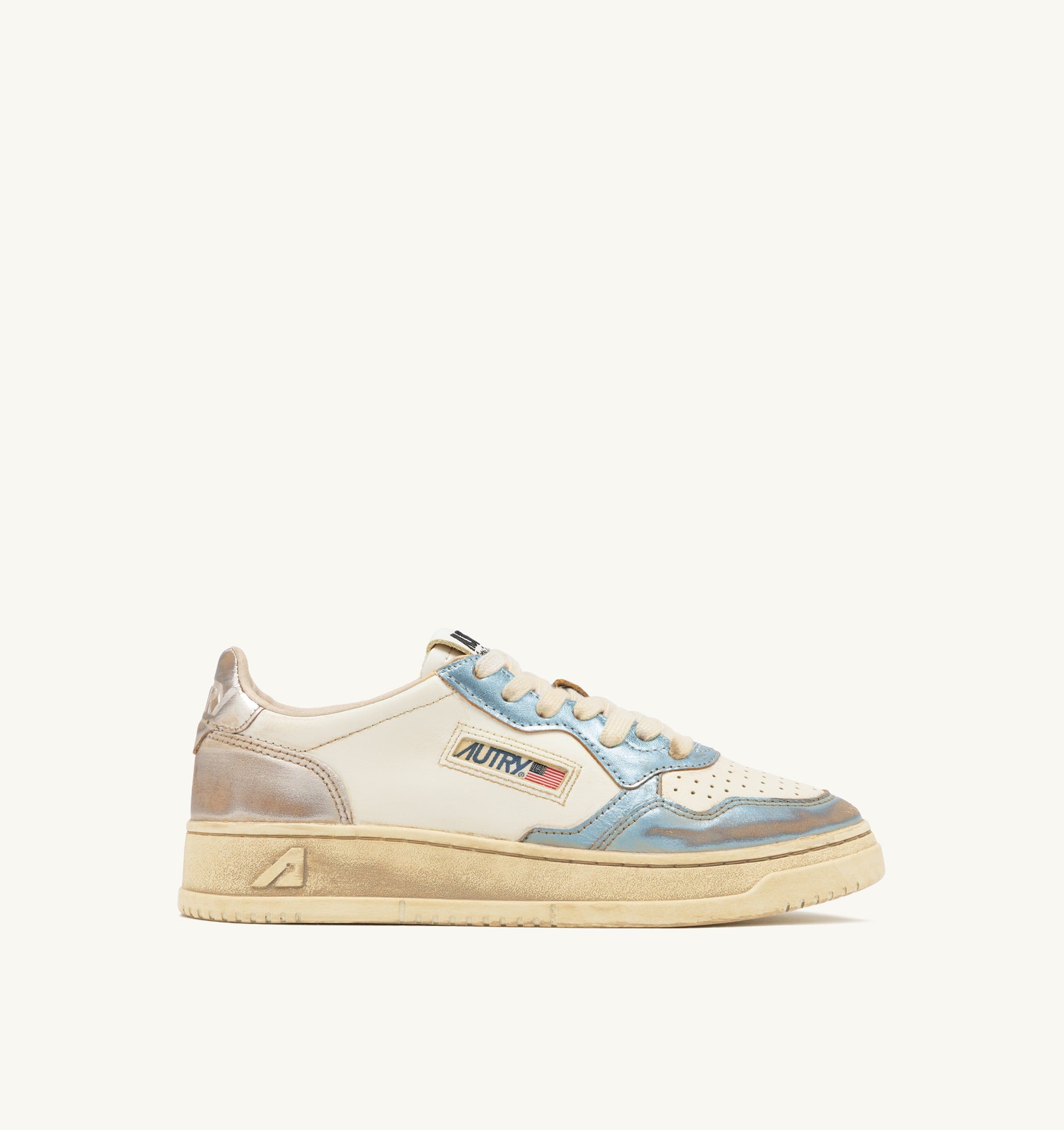 BASKETS MEDALIST LOW SUPER VINTAGE EN CUIR ARGENT ET BLUE