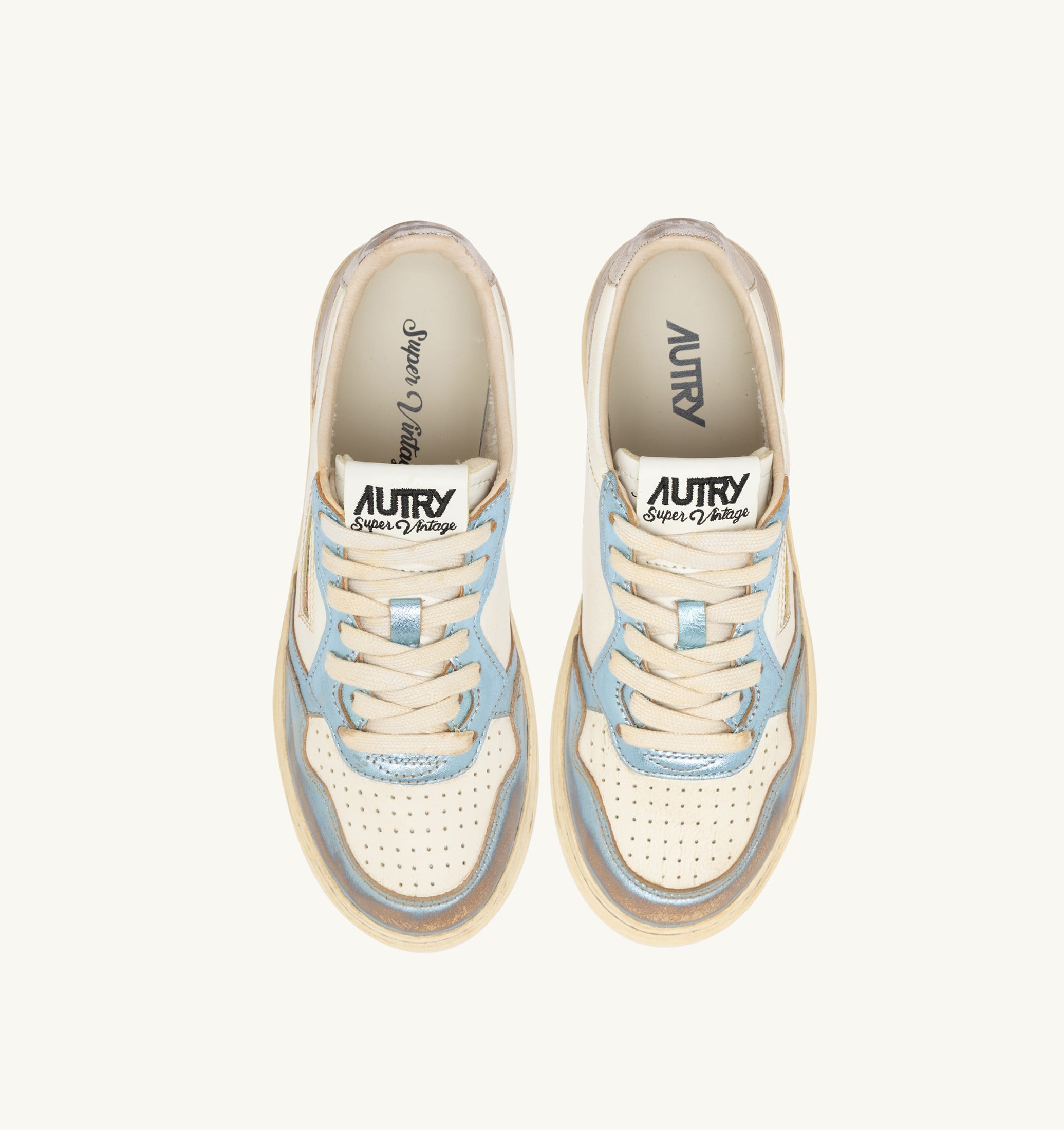 BASKETS MEDALIST LOW SUPER VINTAGE EN CUIR ARGENT ET BLUE