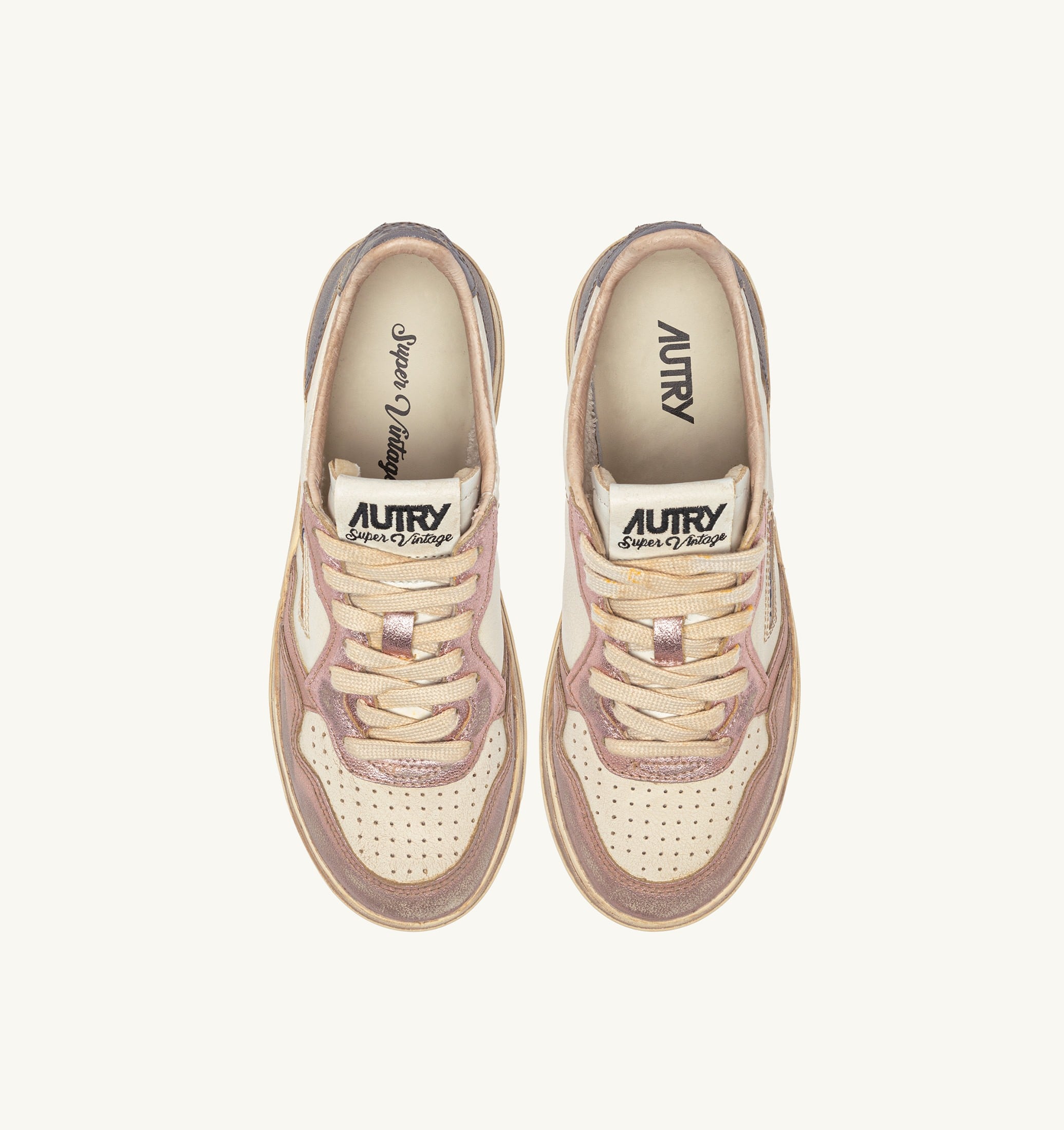 BASKETS MEDALIST LOW SUPER VINTAGE EN CUIR BLANC ROSE ET BLACKBOARD