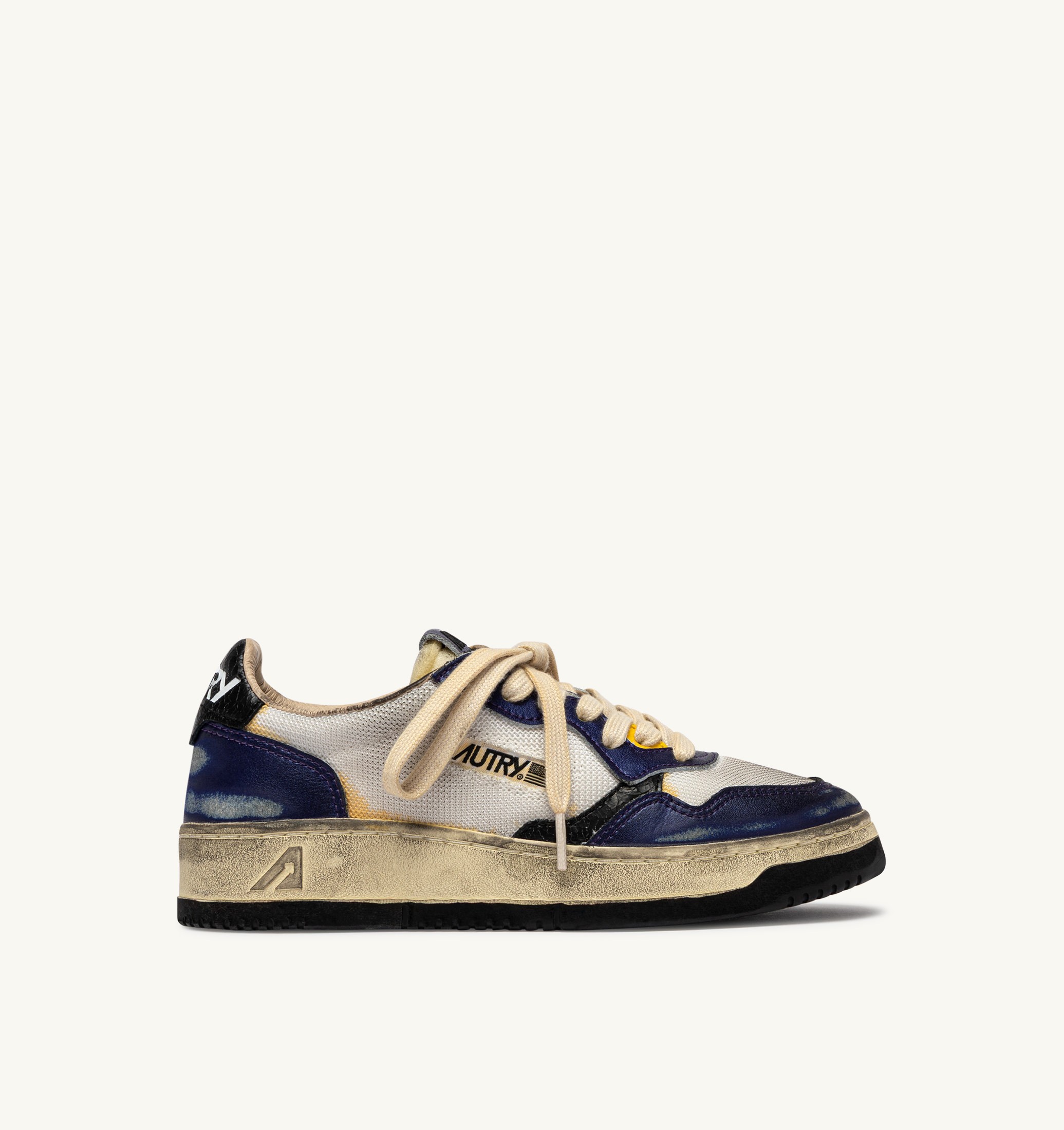 BASKETS MEDALIST LOW SUPER VINTAGE EN CUIR ET DRAGON MESH BLANC ET TANZANITE