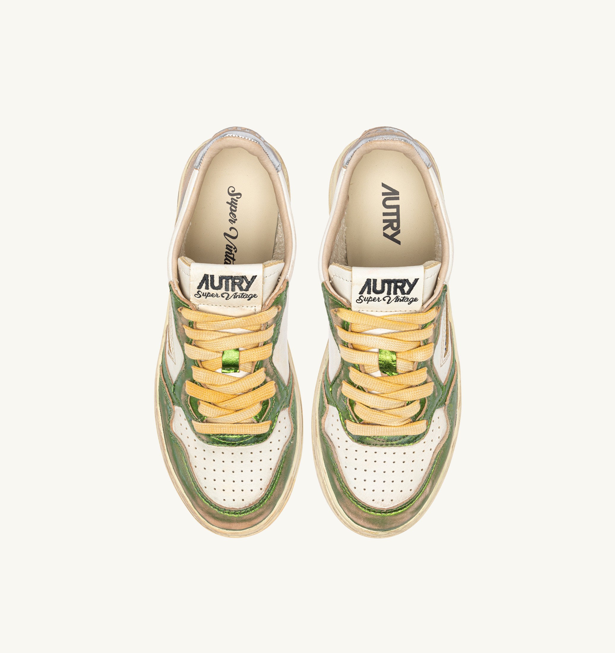 BASKETS MEDALIST LOW SUPER VINTAGE EN CUIR GUN ET VERT