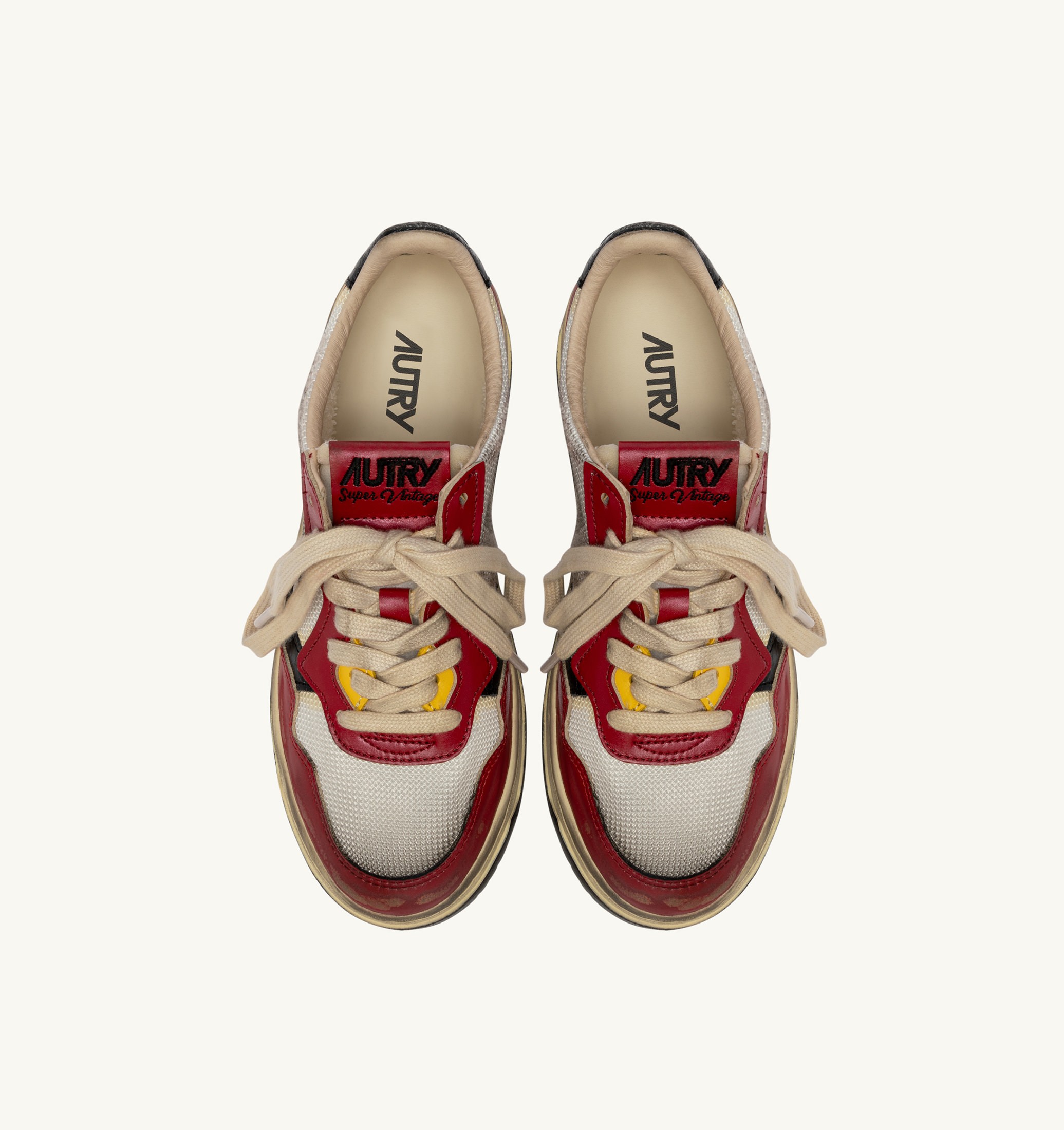 BASKETS MEDALIST LOW SUPER VINTAGE EN CUIR ROUGE ET MESH BLANC