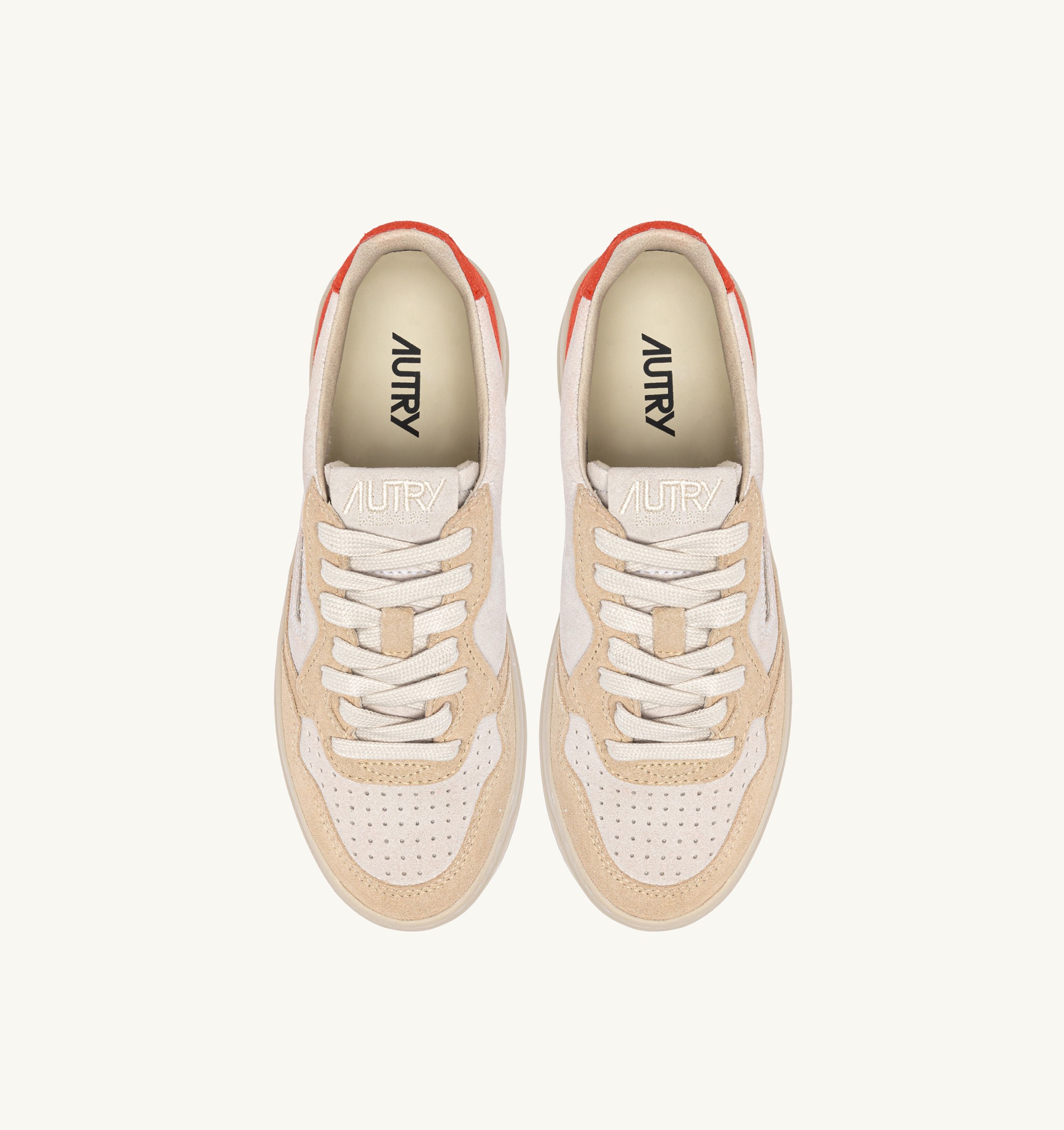 BASKETS MEDALIST LOW TRICOLORE EN DAIM BLANC SAND ET FEU
