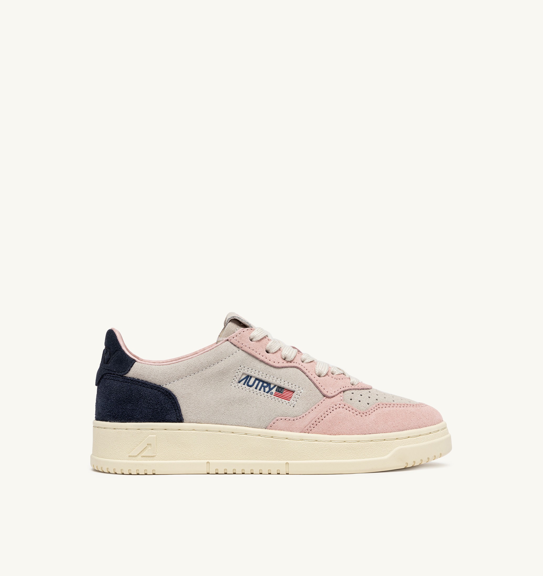 BASKETS MEDALIST LOW TRICOLORE EN DAIM ROSEMARY ET ATLANTIQUE