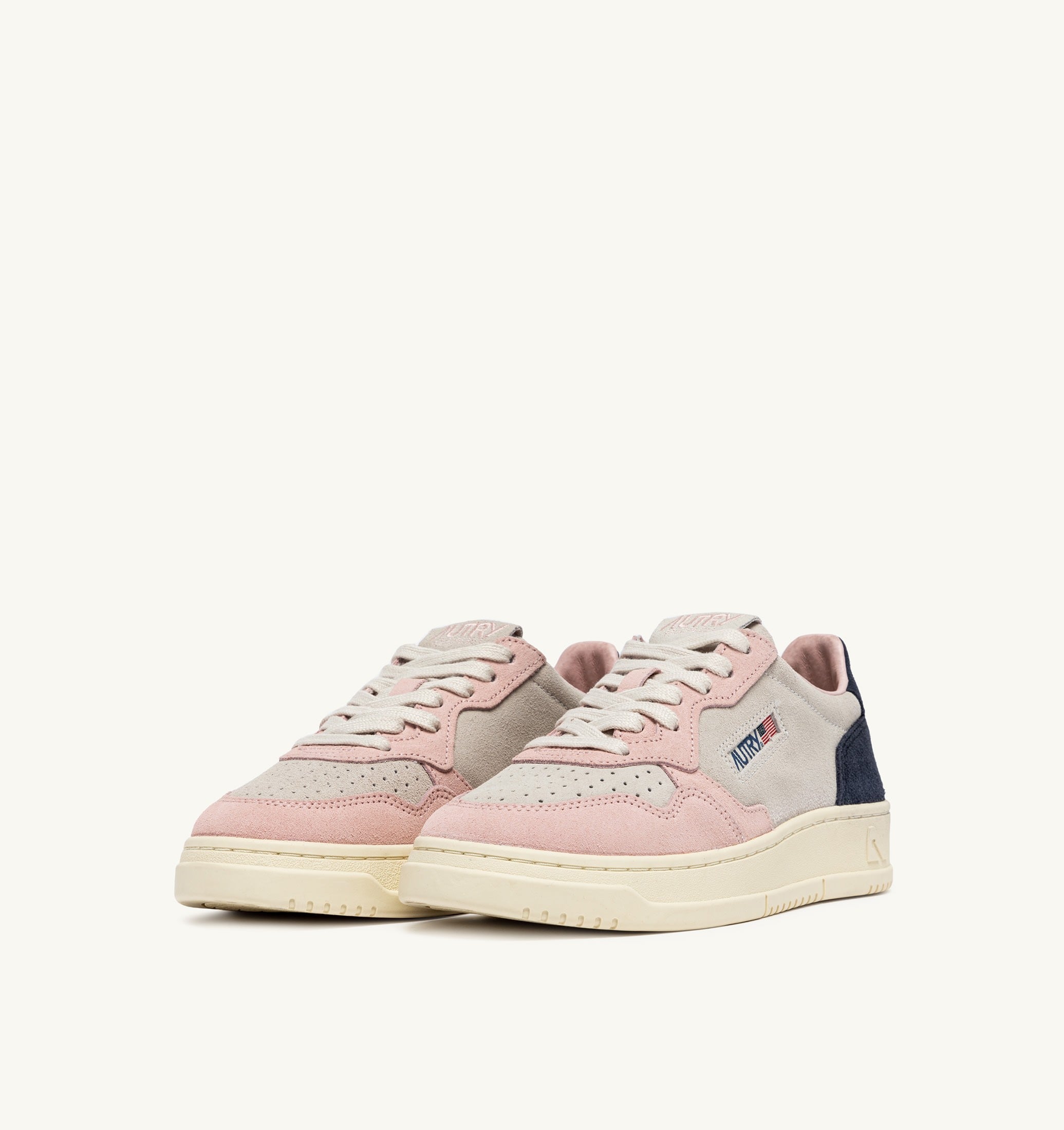 BASKETS MEDALIST LOW TRICOLORE EN DAIM ROSEMARY ET ATLANTIQUE