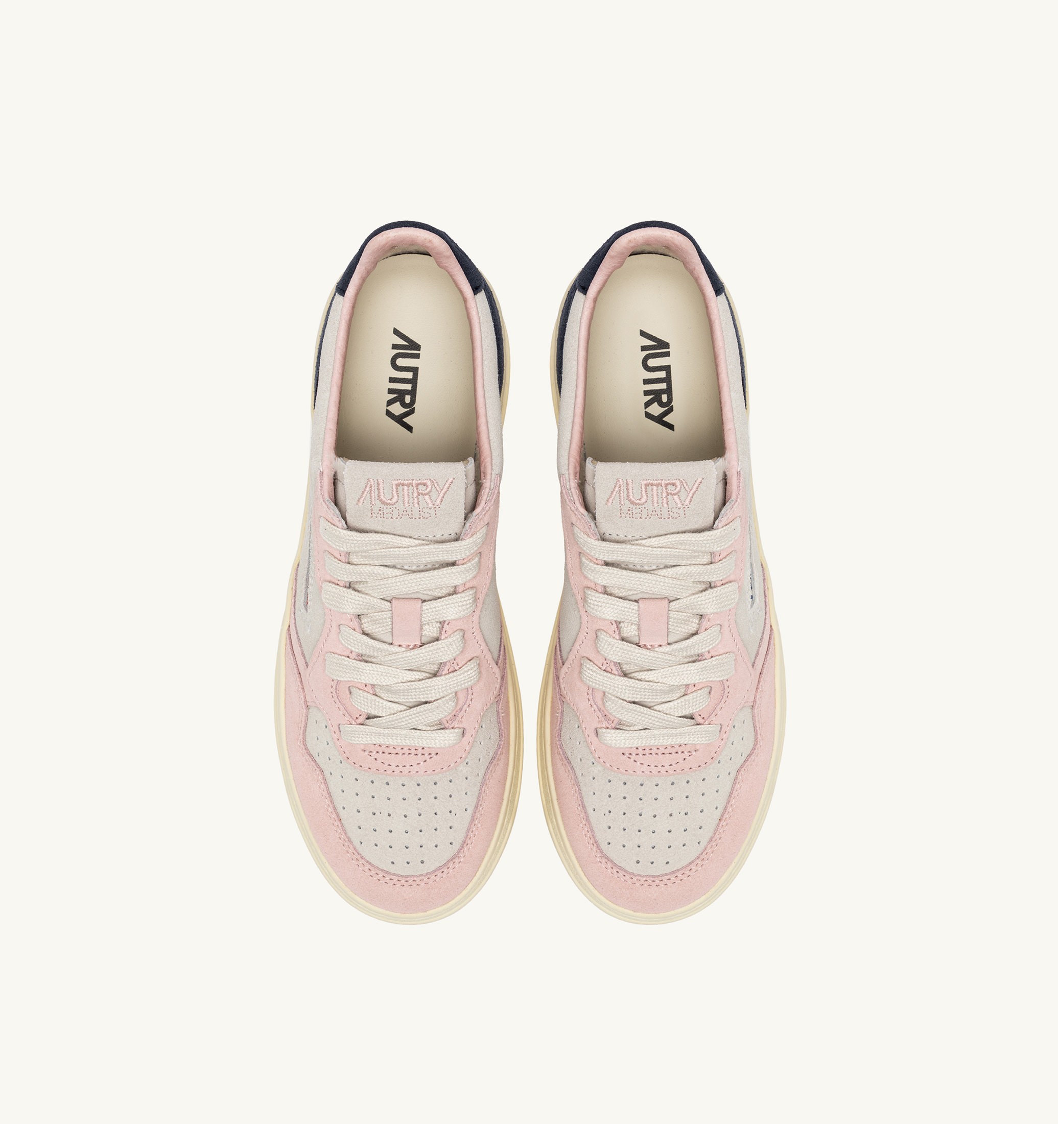 BASKETS MEDALIST LOW TRICOLORE EN DAIM ROSEMARY ET ATLANTIQUE