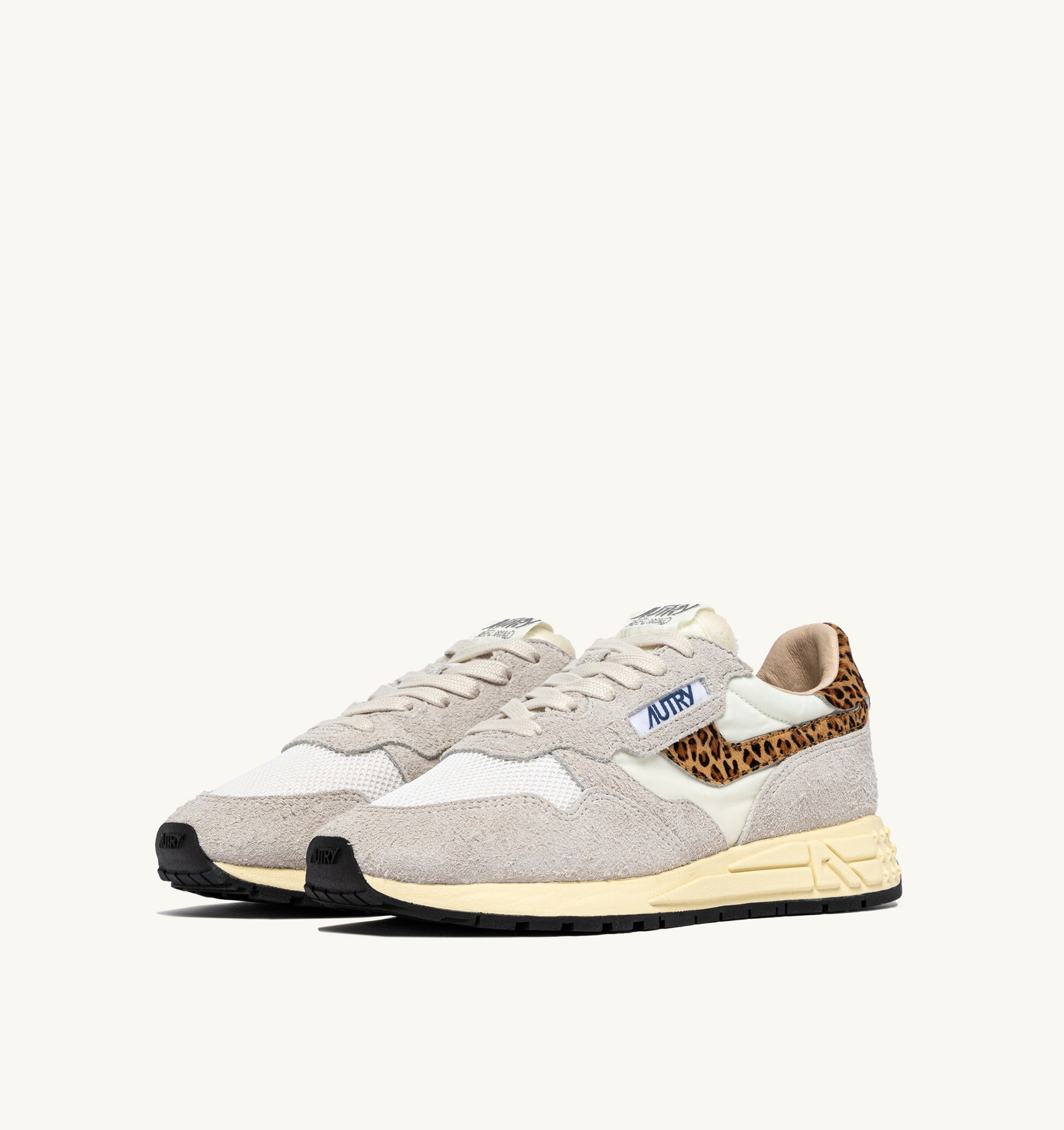 BASKETS REELWIND LOW EN NYLON ET DAIM BLANC ET LEOPARD