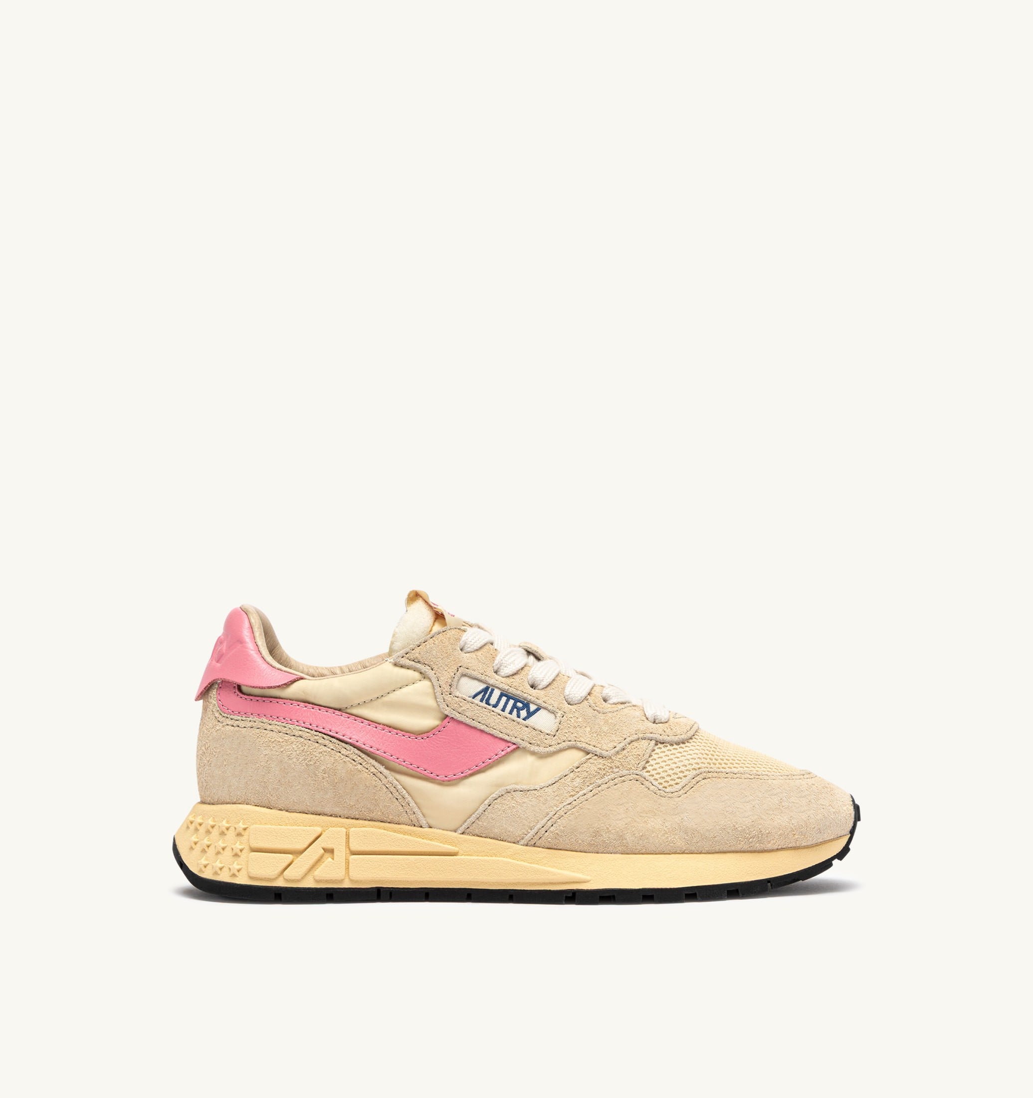 BASKETS REELWIND LOW EN NYLON ET DAIM ÉCRU ET GERANIUM PINK