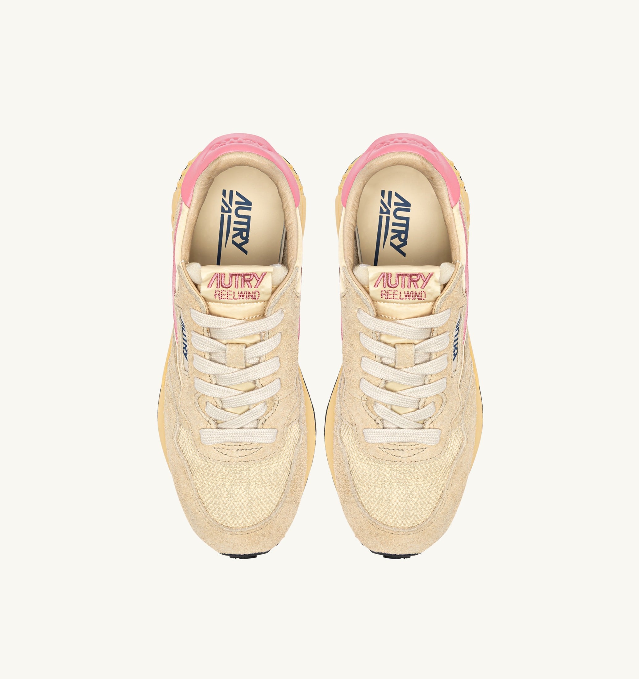 BASKETS REELWIND LOW EN NYLON ET DAIM ÉCRU ET GERANIUM PINK