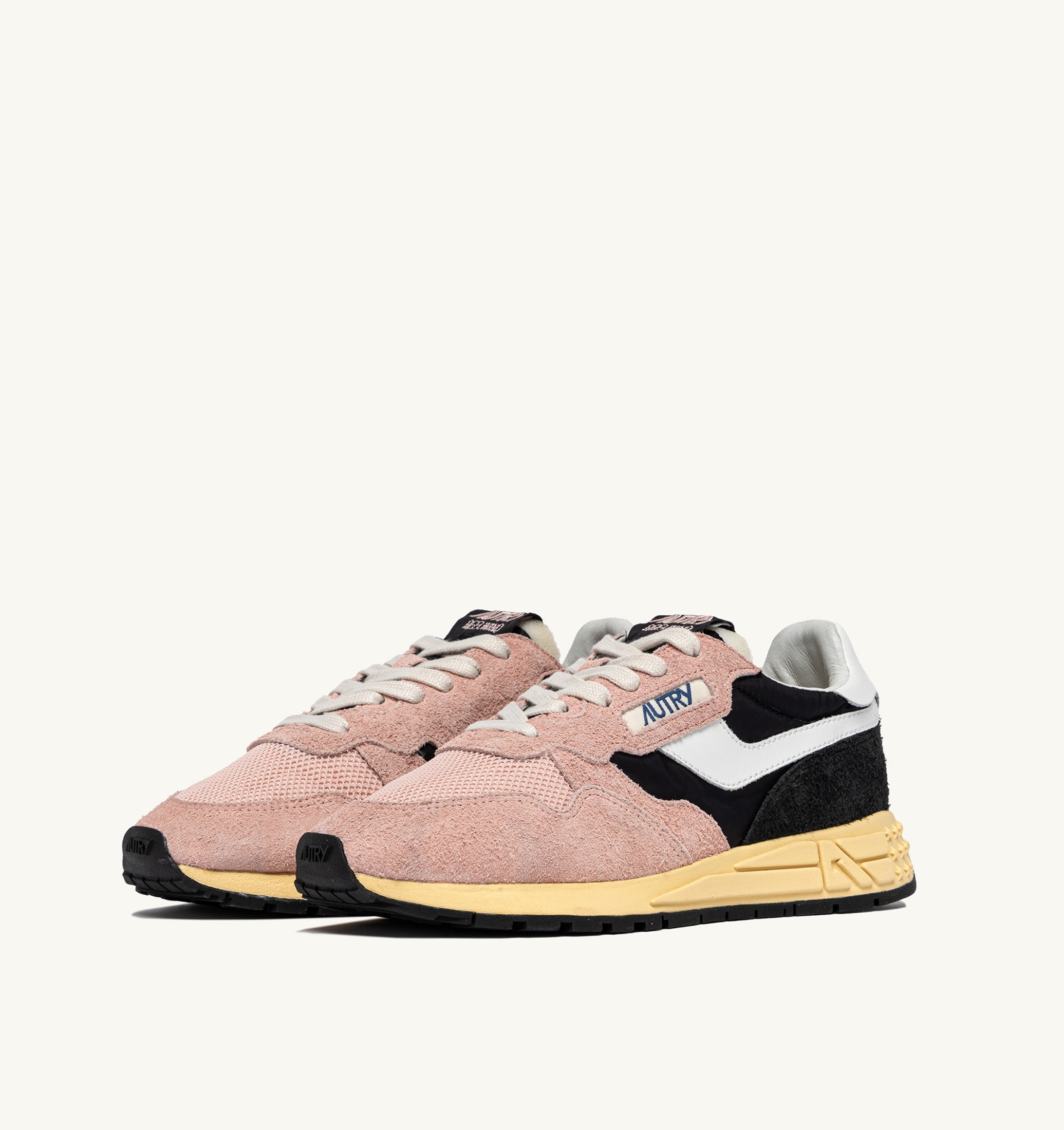 BASKETS REELWIND LOW EN NYLON ET DAIM NOIR ET ROSE