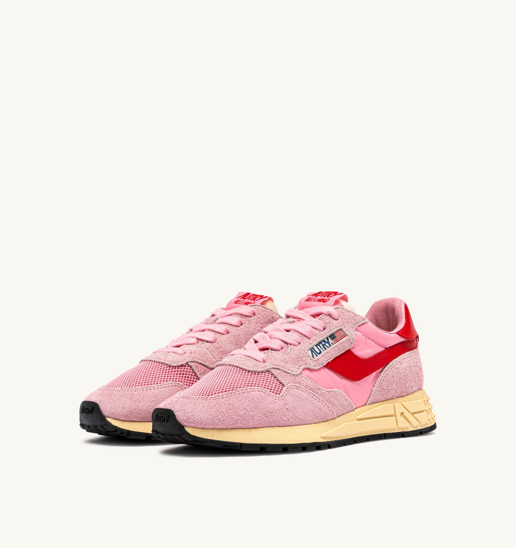 BASKETS REELWIND LOW EN NYLON ET DAIM PINK CHERUB ET FLAME SCARLET