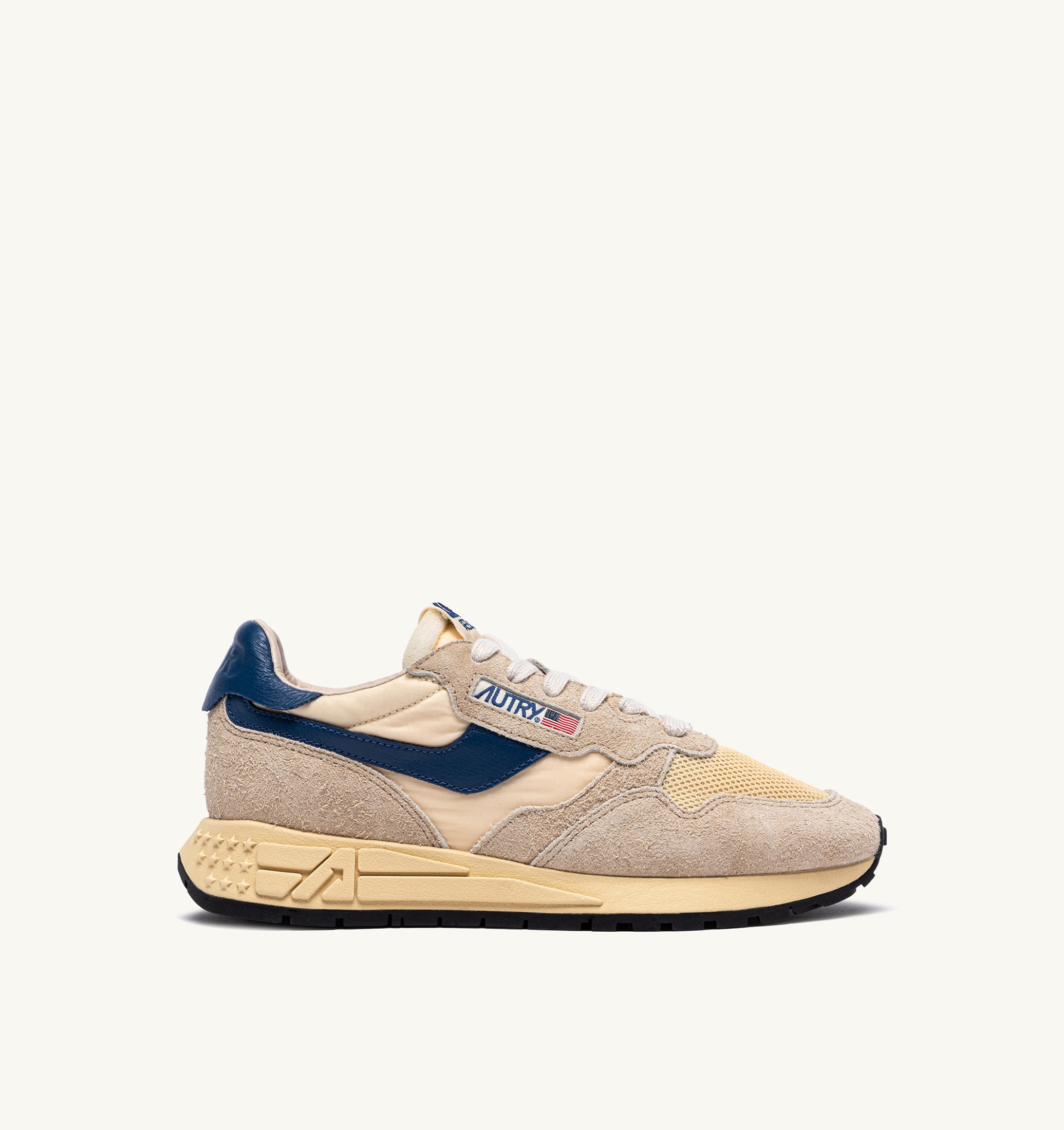 BASKETS REELWIND LOW EN NYLON DAIM ET CUIR ÉCRU ET ENSIGN BLUE