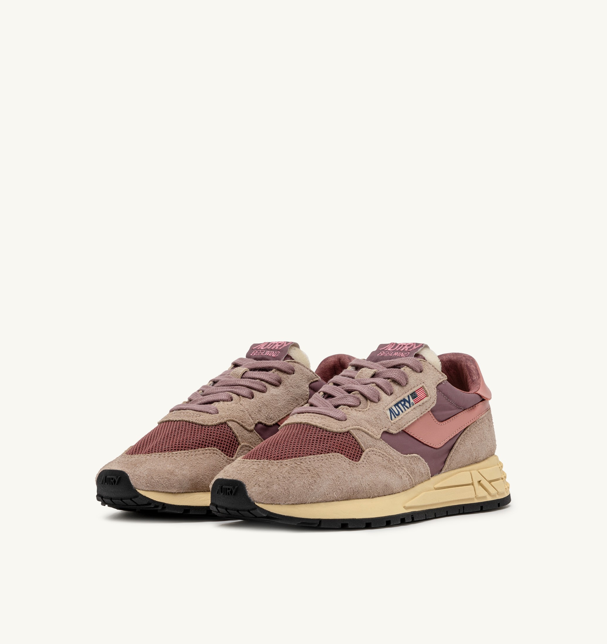 BASKETS REELWIND LOW EN NYLON DAIM ET CUIR ROSE ET DESERT SAND