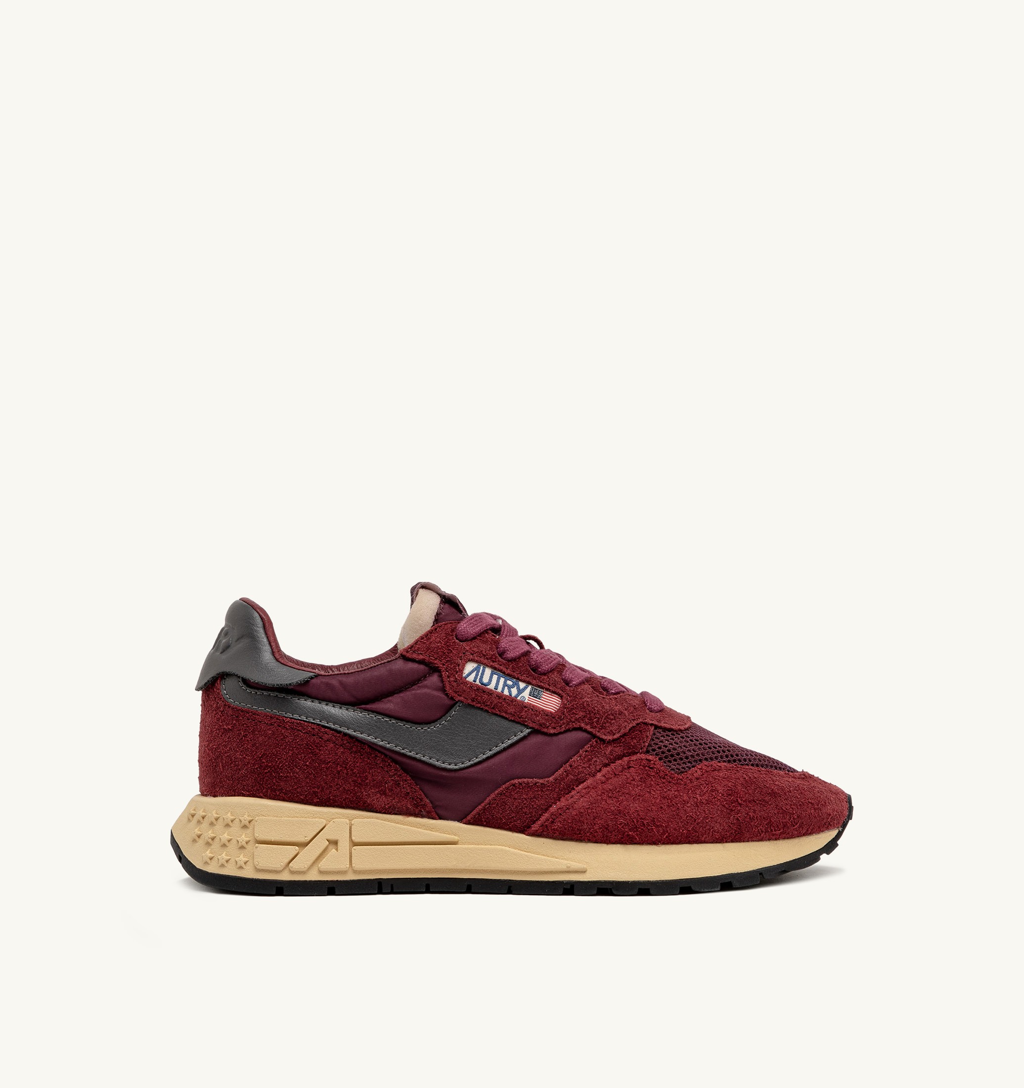 BASKETS REELWIND LOW EN NYLON DAIM ET CUIR ROUNGE ET CORDOVAN