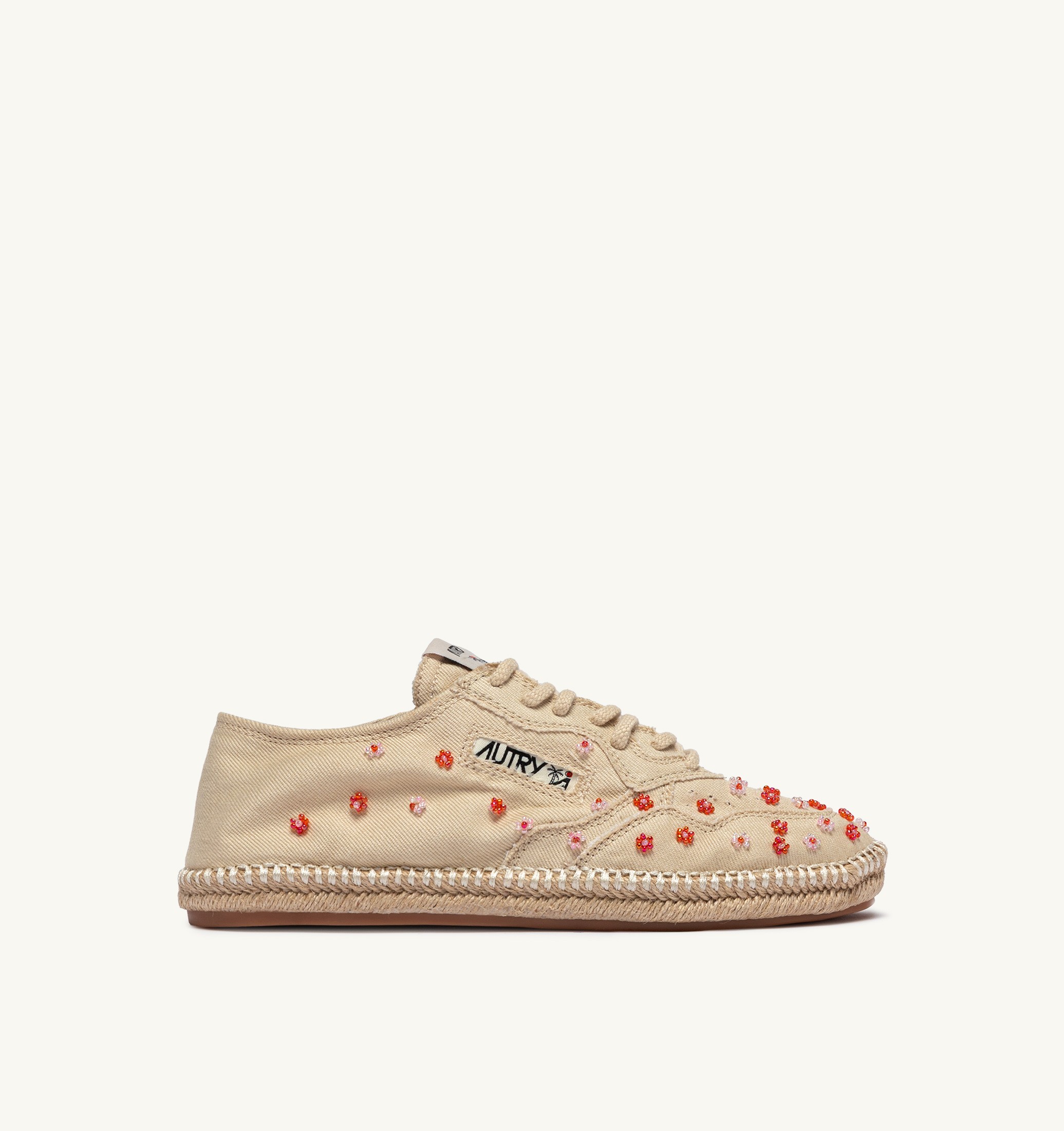 SANDY EN TOILE IVOIRE ET ROUGE AVEC PERLES