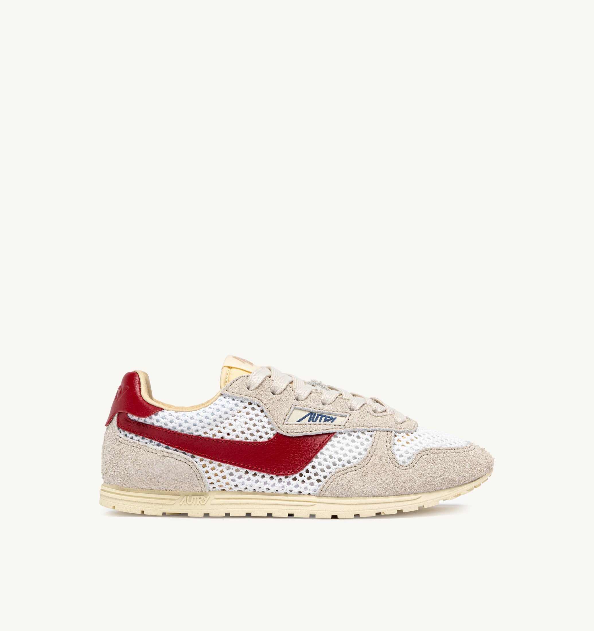 BASKETS WINDSPIN EN MESH ET CUIR BLANC SAND ET ROUGE