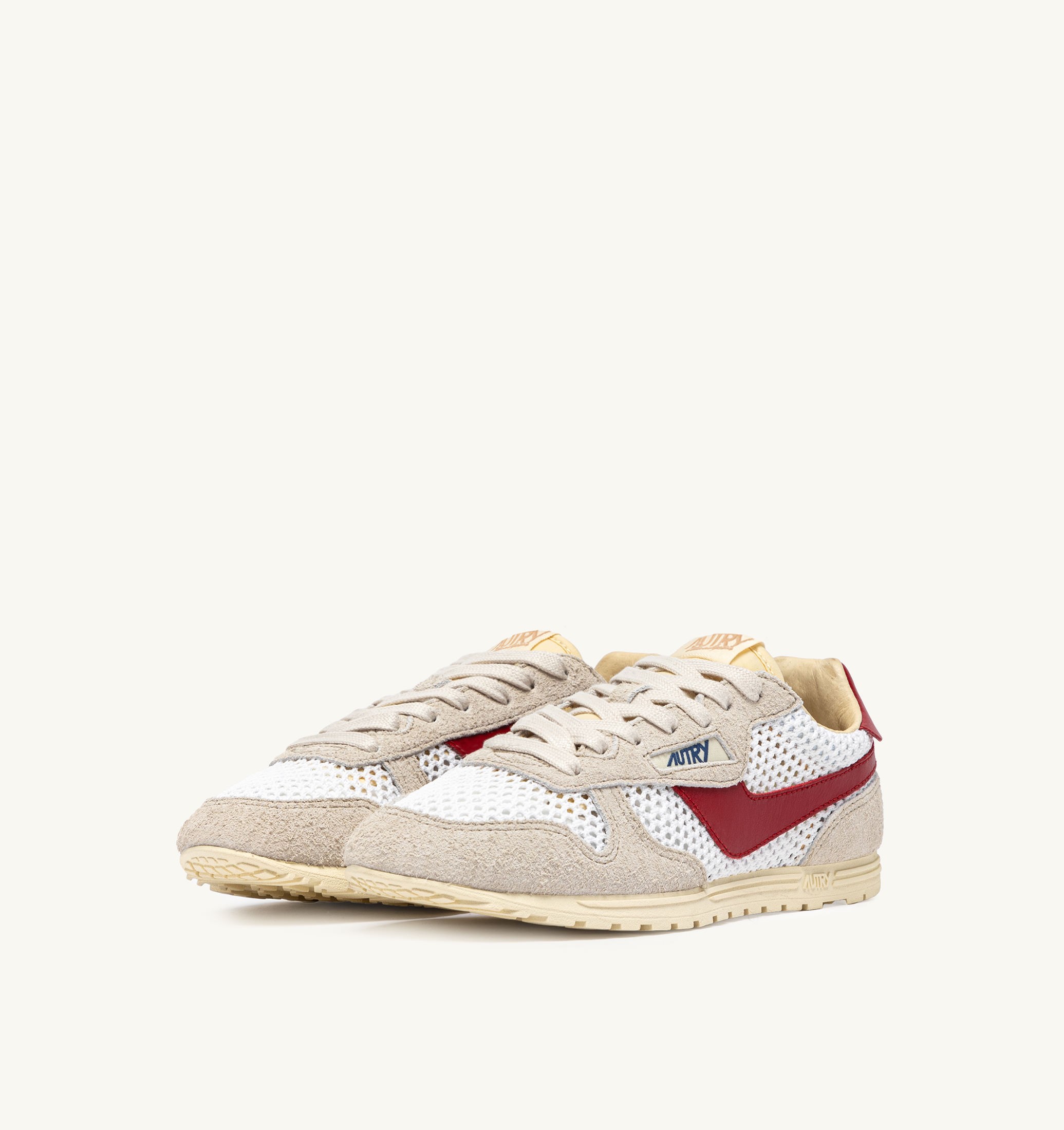 BASKETS WINDSPIN EN MESH ET CUIR BLANC SAND ET ROUGE
