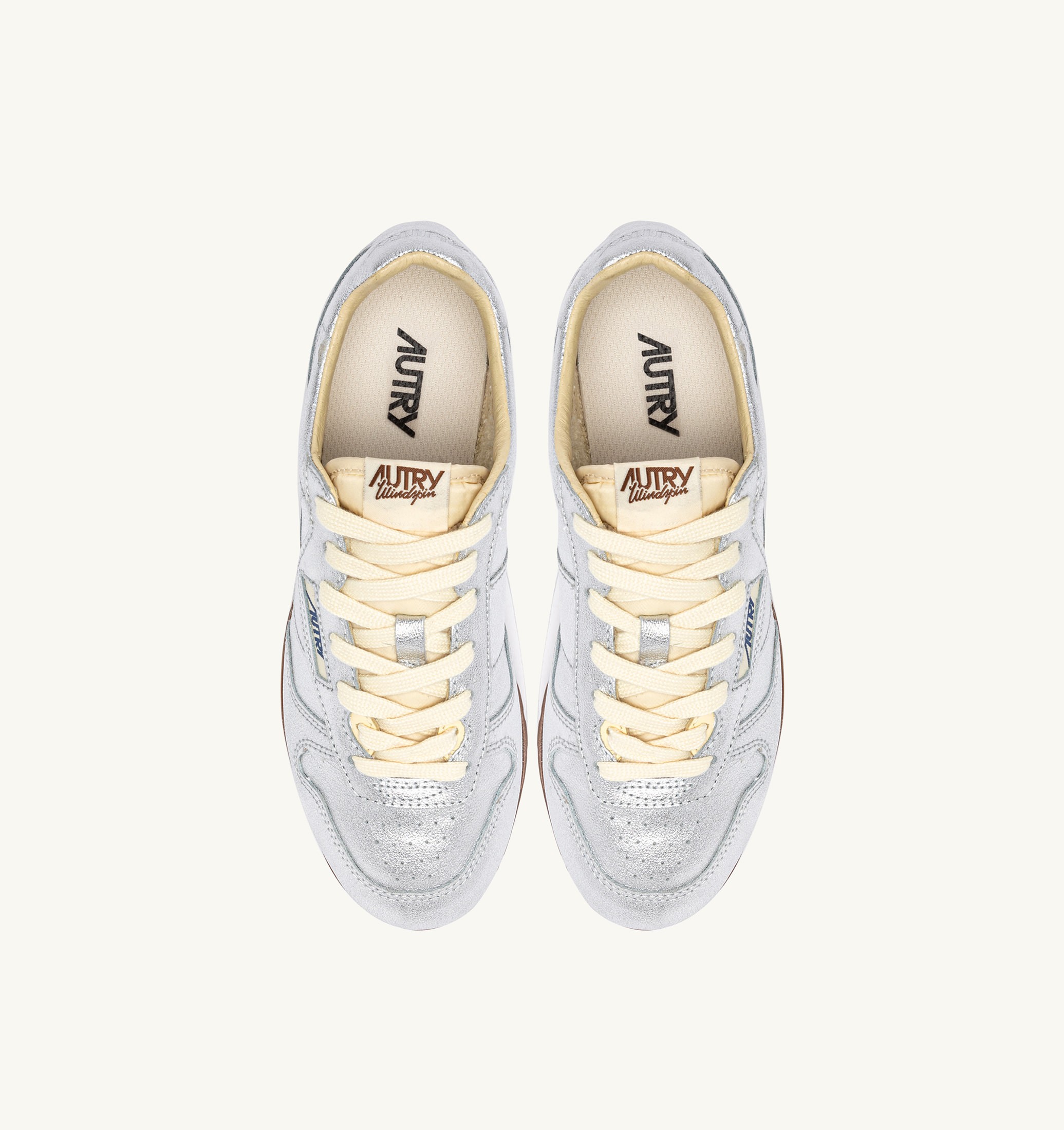 BASKETS WINDSPIN EN CUIR LAMINÉ ARGENT
