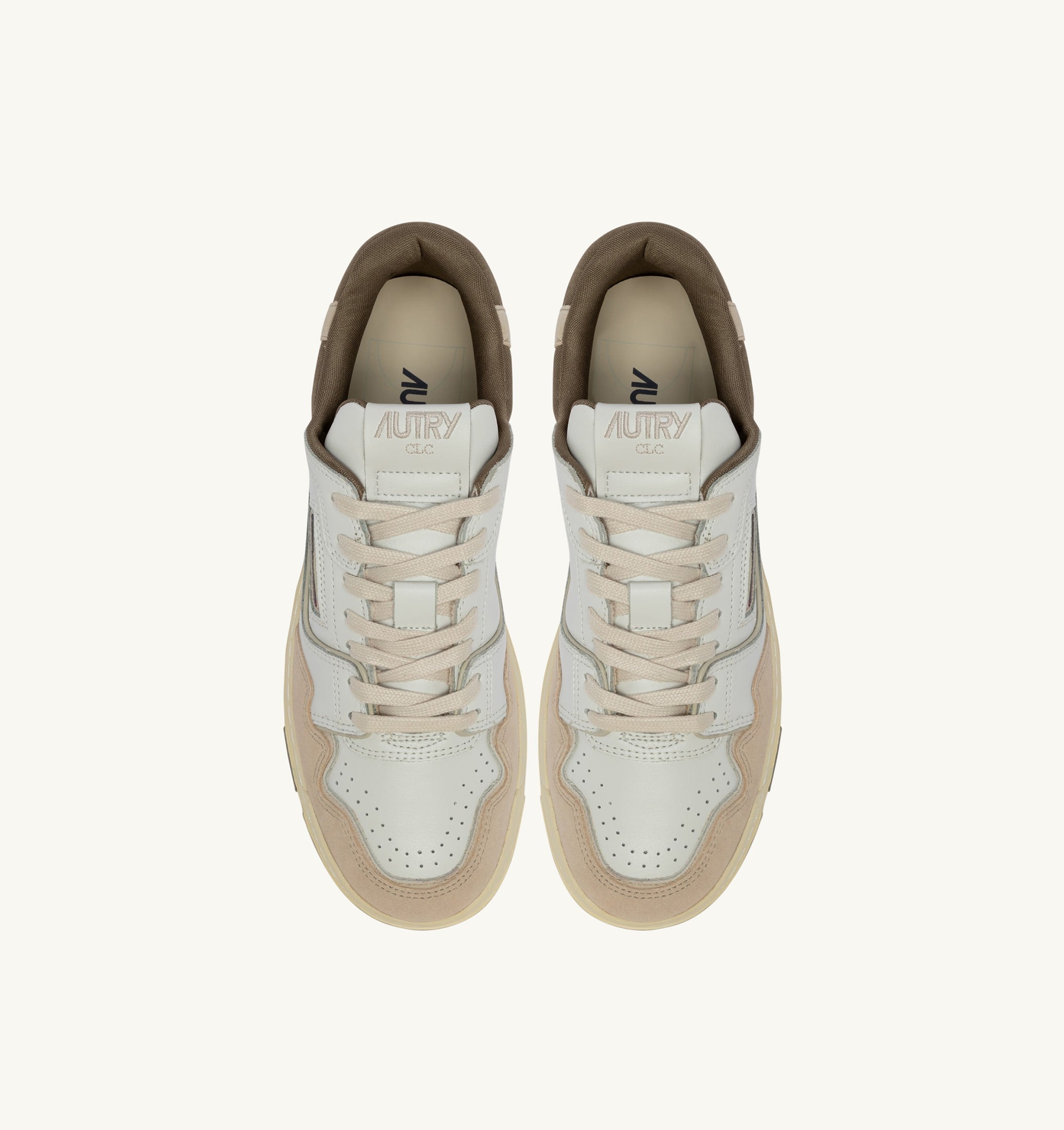 BASKETS CLC LOW EN CUIR ET DAIM BLANC PELICAN ET COVERT GREEN