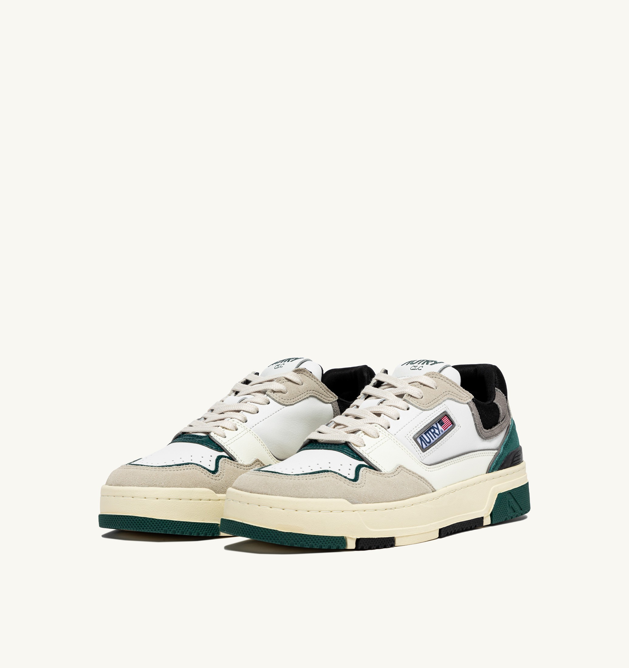 BASKETS CLC LOW EN DAIM ET CUIR BLANC ET FOREST