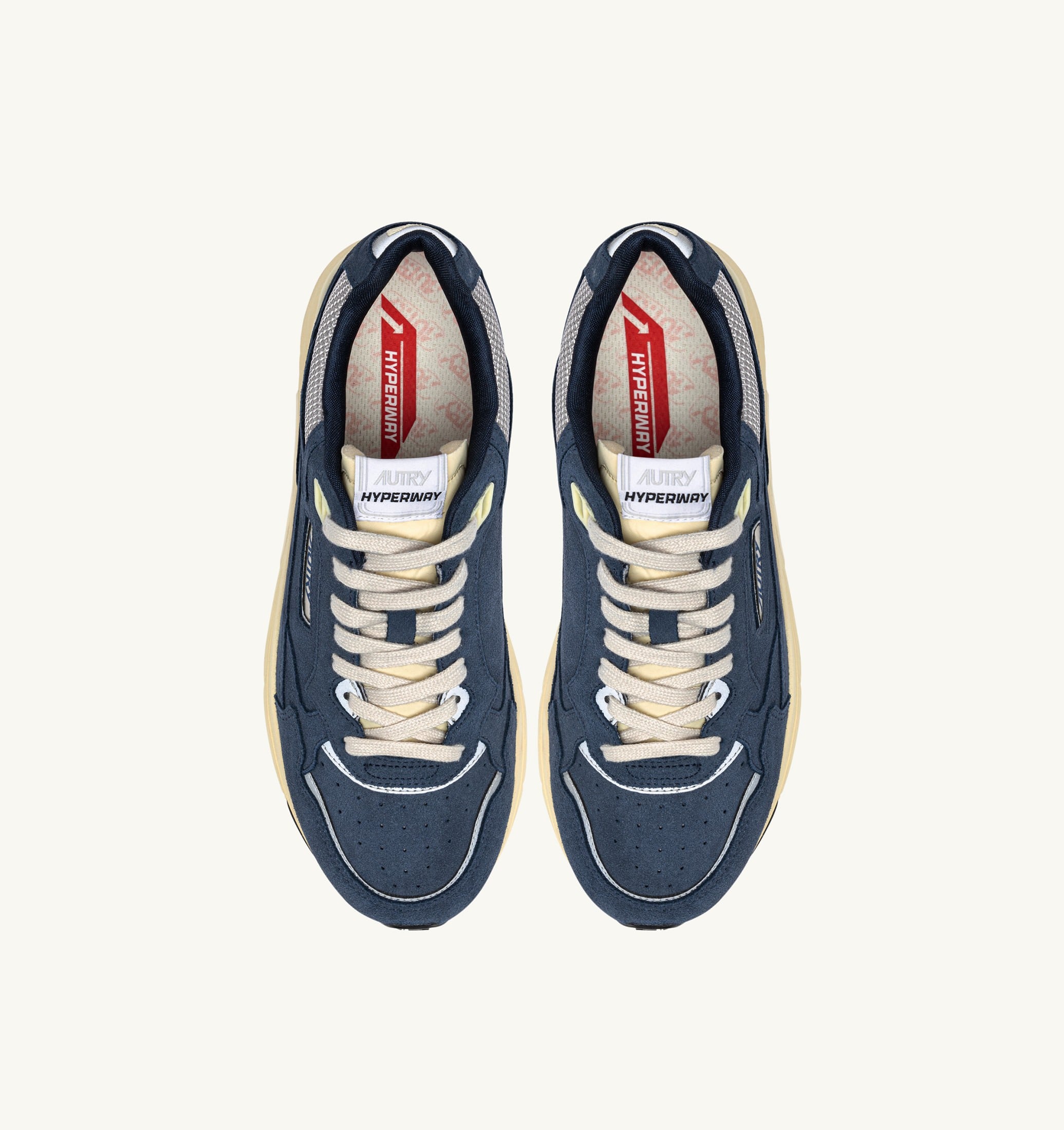BASKETS HYPERWAY EN MESH ET DAIM DENIM ET ARGENT