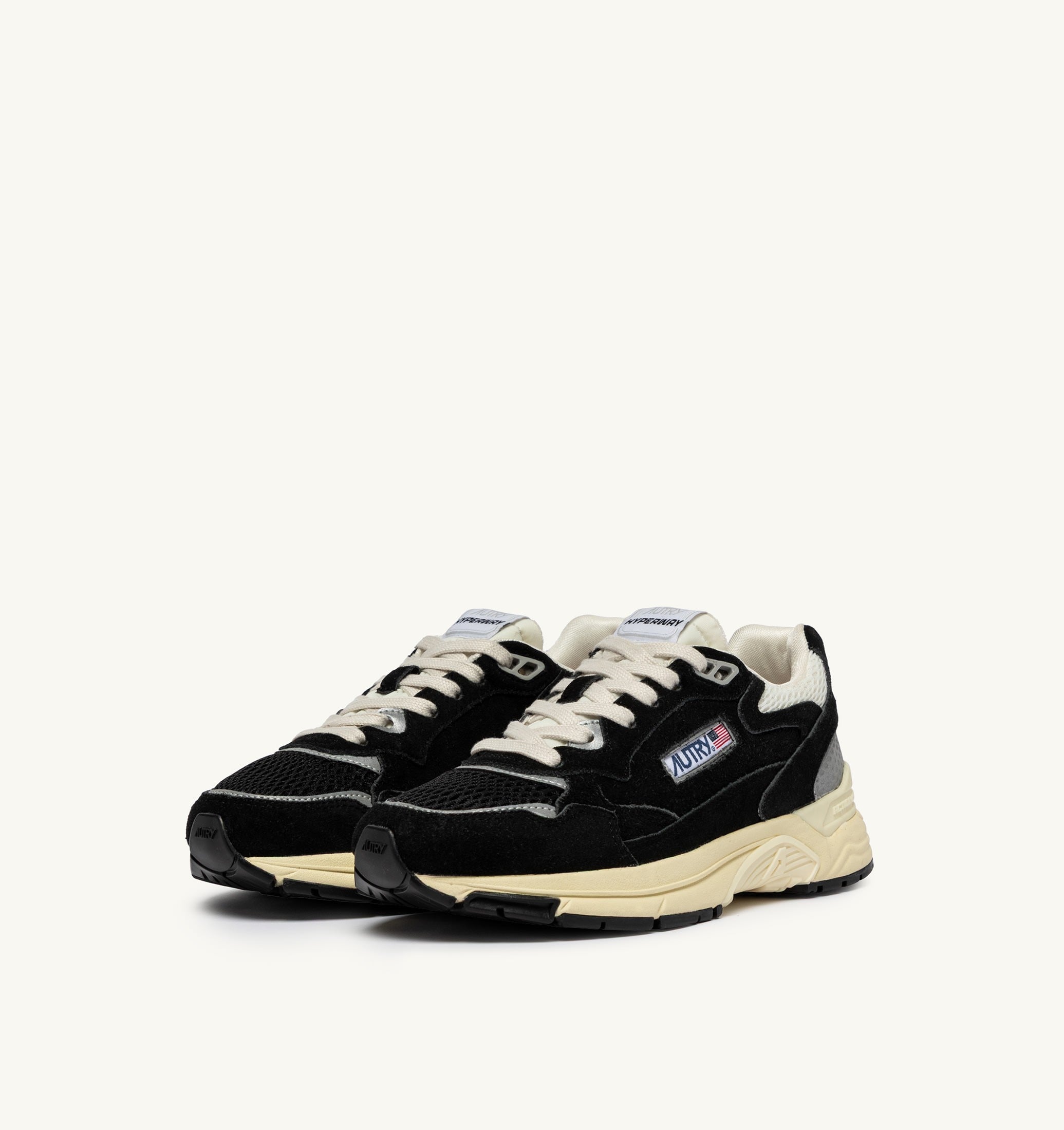 BASKETS HYPERWAY EN MESH ET DAIM NOIR ET ARGENT