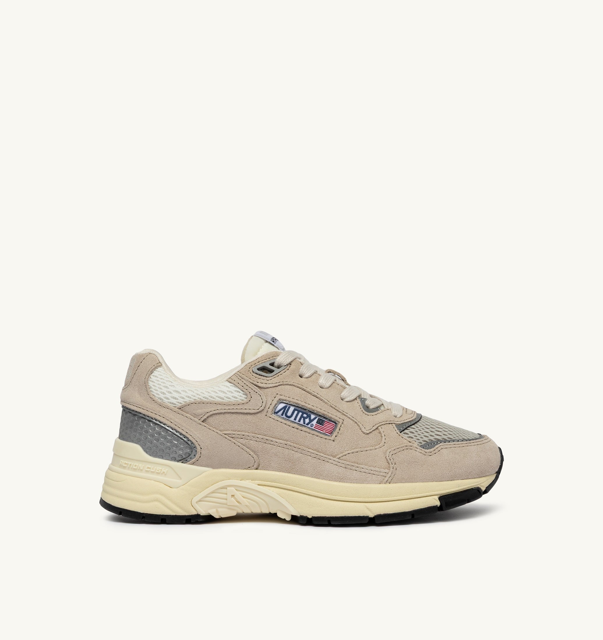 BASKETS HYPERWAY EN MESH ET DAIM SAND ET ARGENT