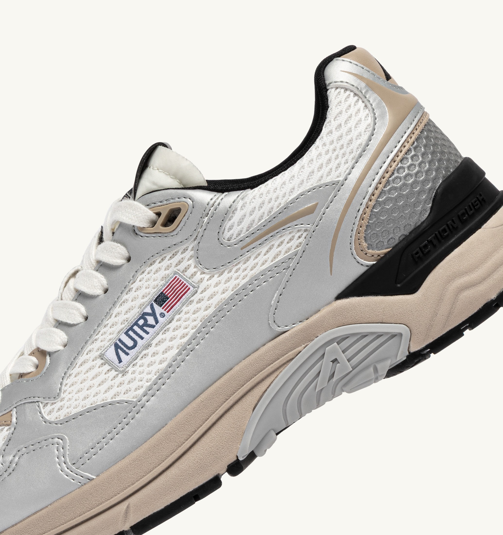 BASKETS HYPERWAY EN CUIR SYNTHÉTIQUE ET MESH ARGENT BLANC ET IRISH CREAM