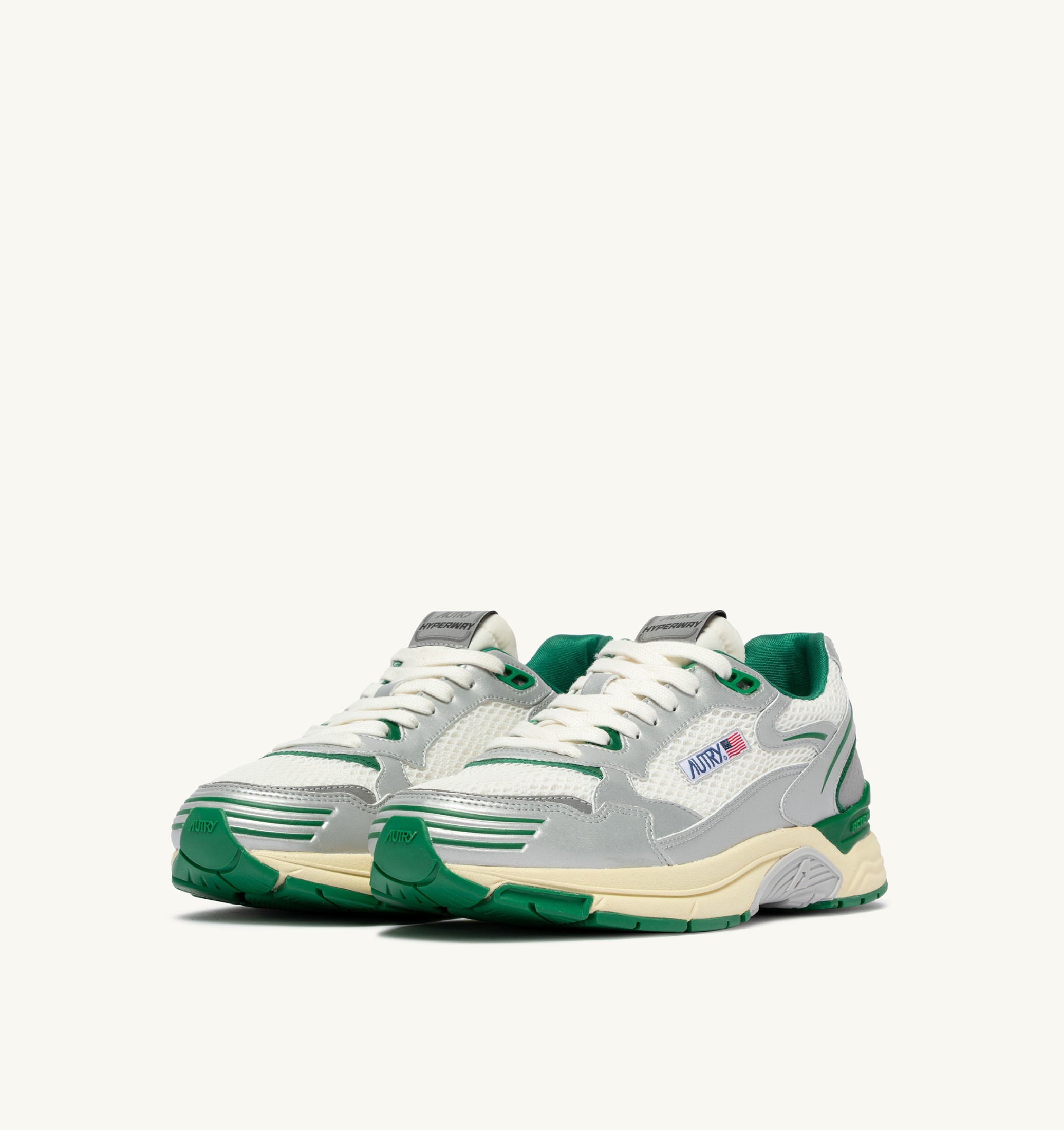 BASKETS HYPERWAY EN CUIR SYNTHÉTIQUE ET MESH BLANC ARGENT ET AMAZON